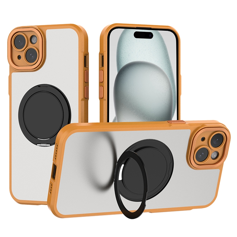 For iPhone 15 Bodyguard Rotating Bracket MagSafe Phone Case(Orange) - Shopkiz.com
