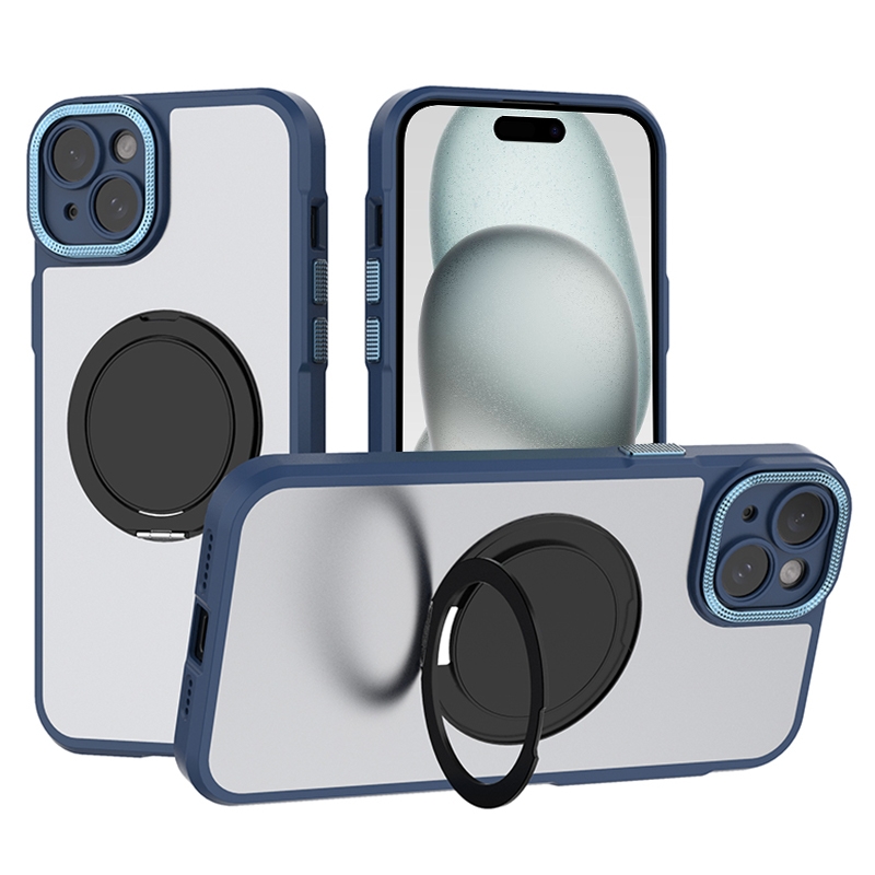 For iPhone 15 Bodyguard Rotating Bracket MagSafe Phone Case(Blue) - Shopkiz.com