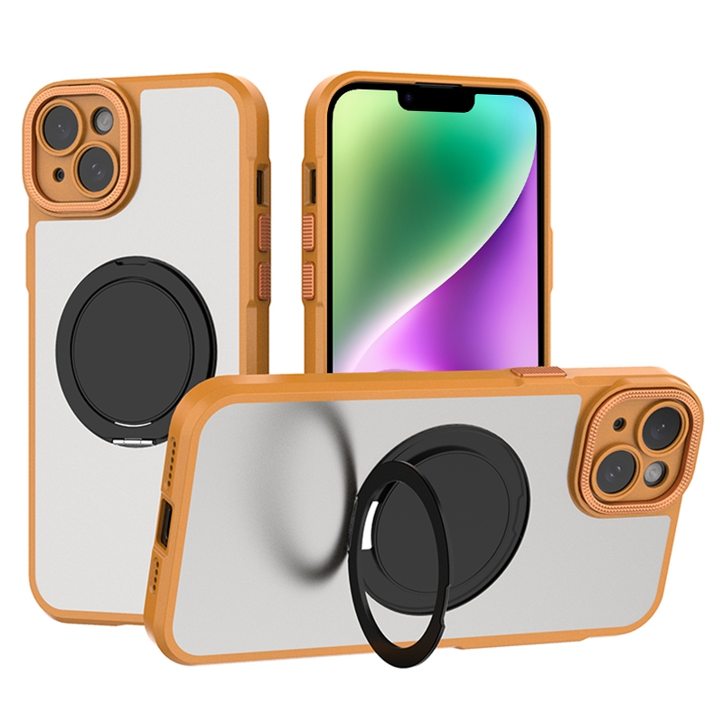 For iPhone 14 Bodyguard Rotating Bracket MagSafe Phone Case(Orange) - Shopkiz.com