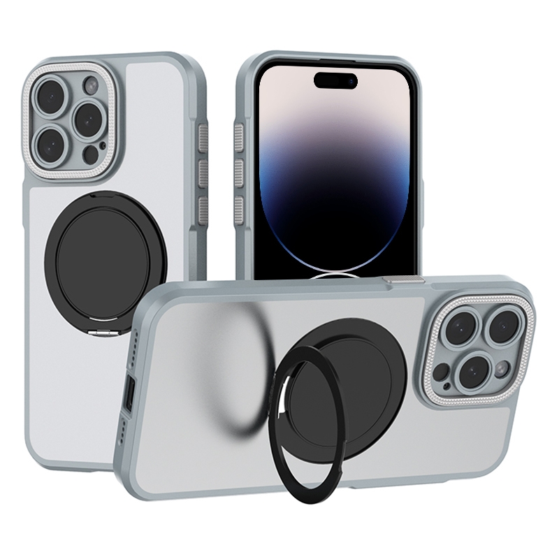 For iPhone 14 Pro Bodyguard Rotating Bracket MagSafe Phone Case(Grey) - Shopkiz.com