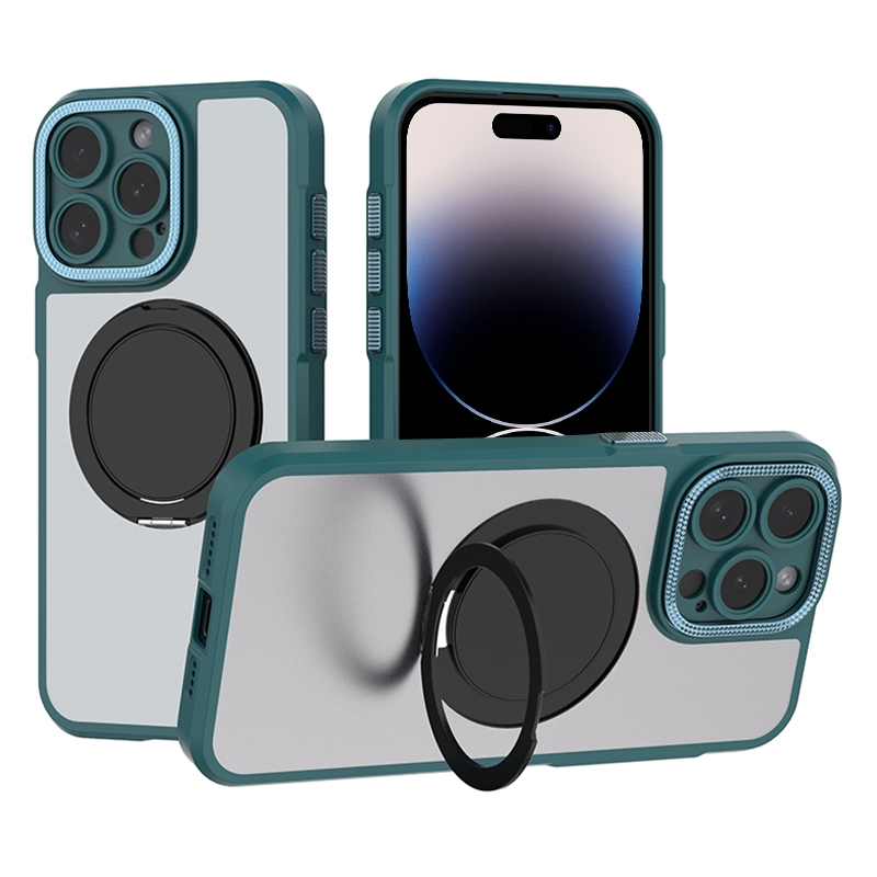 For iPhone 14 Pro Max Bodyguard Rotating Bracket MagSafe Phone Case(Green) - Shopkiz.com