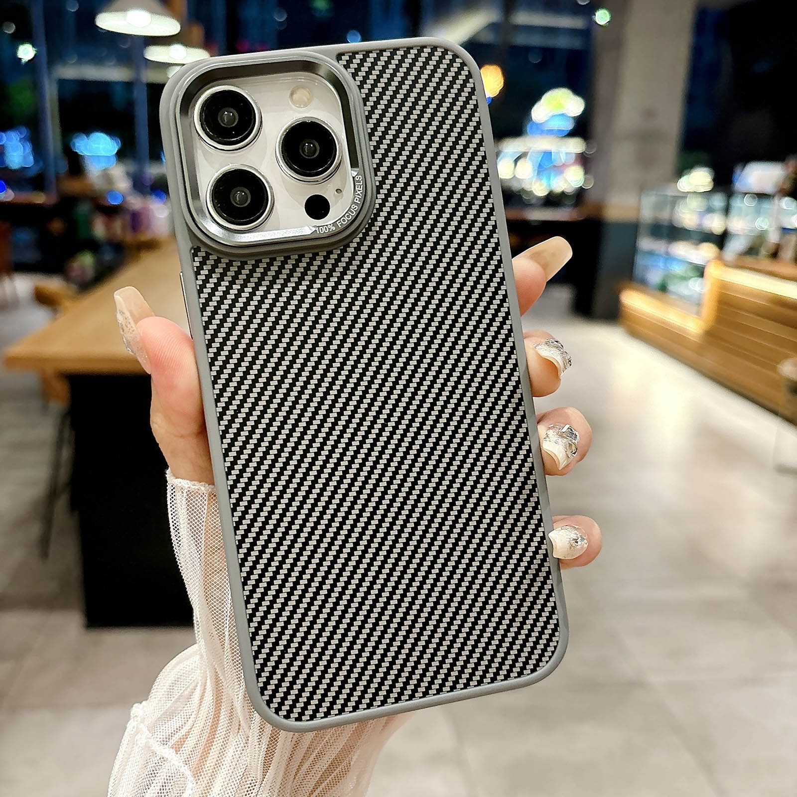 For iPhone 15 Pro Max Carbon Fiber Texture MagSafe Magnetic Shockproof Phone Case(Grey) - Shopkiz.com