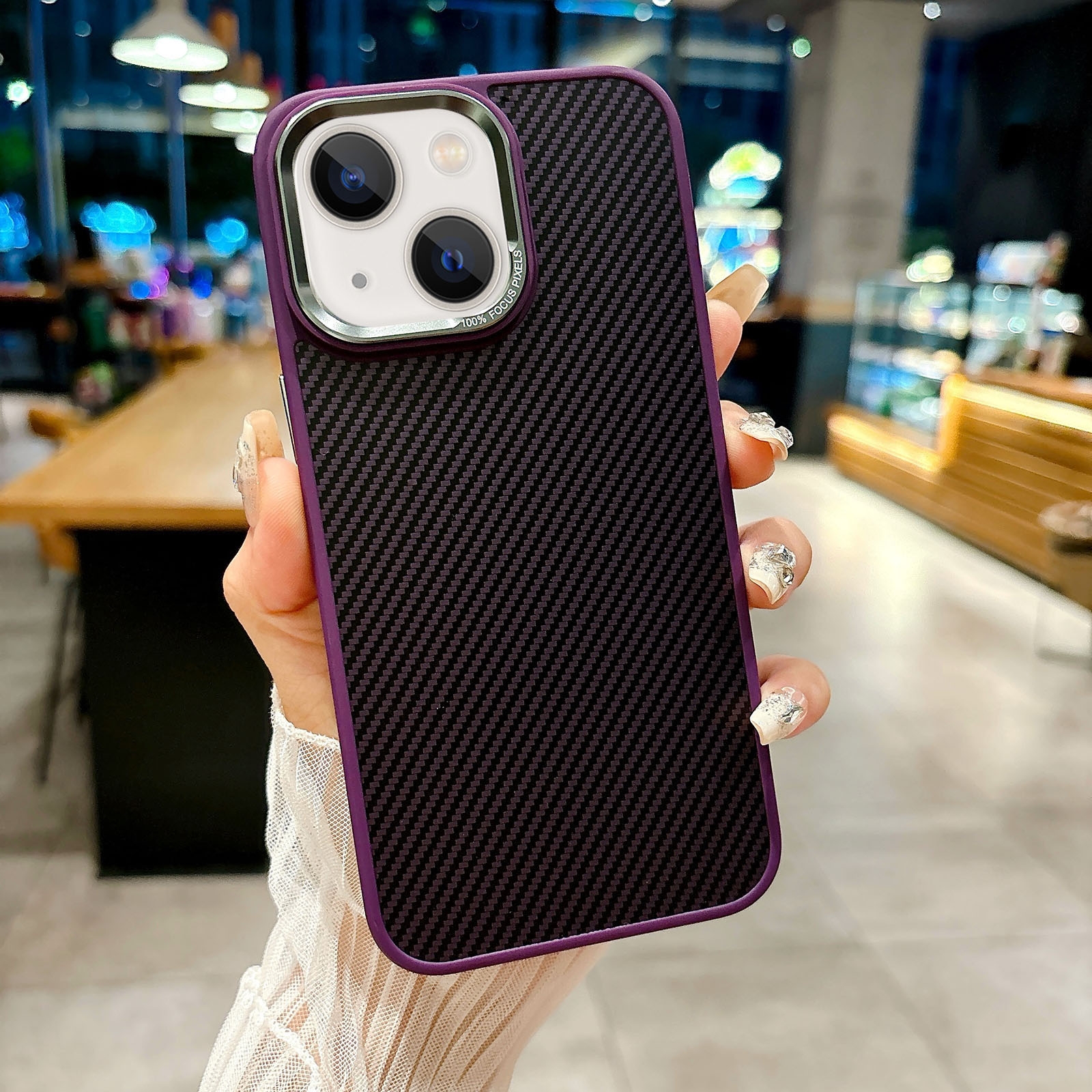 For iPhone 15 Carbon Fiber Texture MagSafe Magnetic Shockproof Phone Case(Purple) - Shopkiz.com