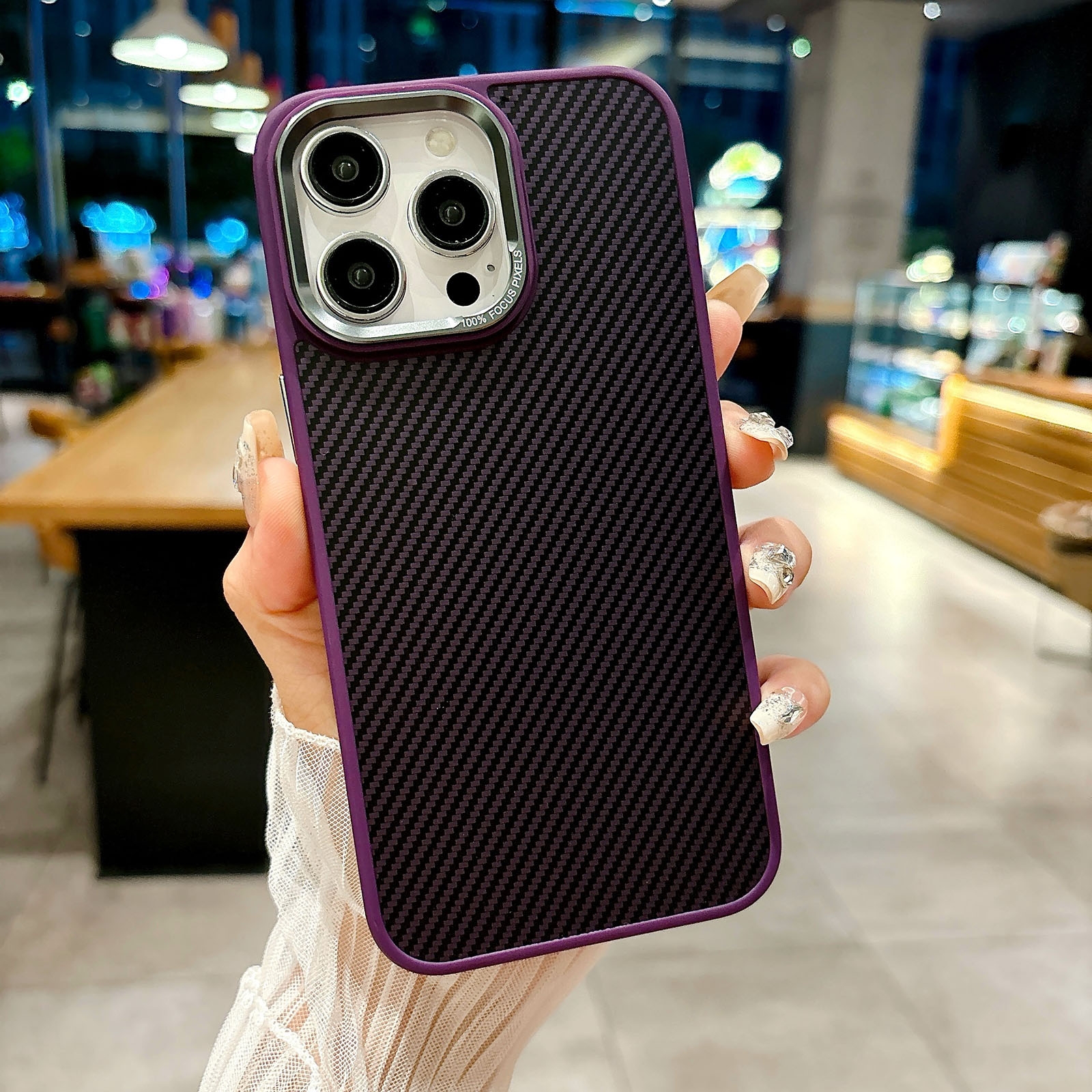For iPhone 14 Pro Max Carbon Fiber Texture MagSafe Magnetic Shockproof Phone Case(Purple) - Shopkiz.com