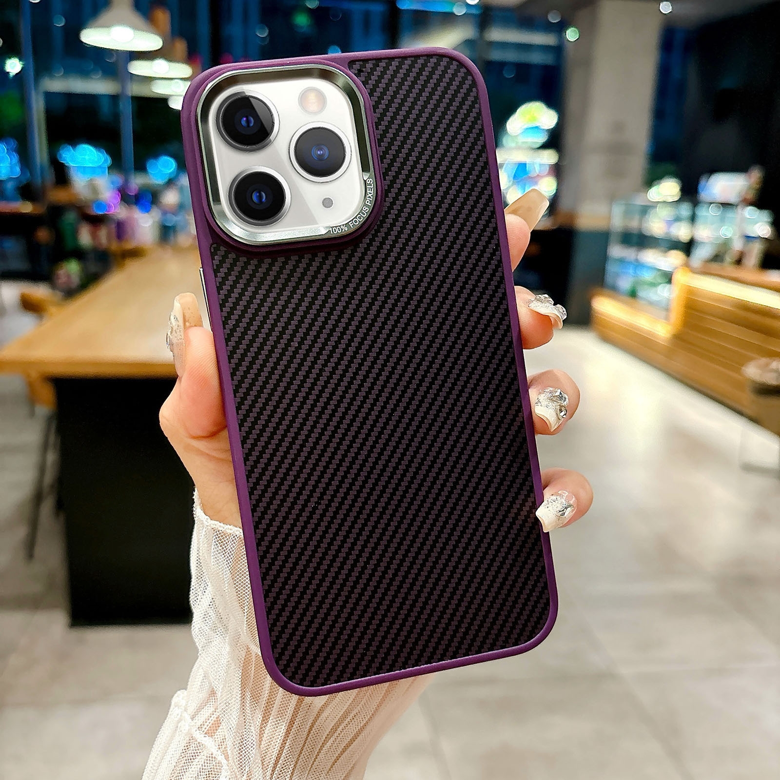 For iPhone 11 Pro Carbon Fiber Texture MagSafe Magnetic Shockproof Phone Case(Purple) - Shopkiz.com