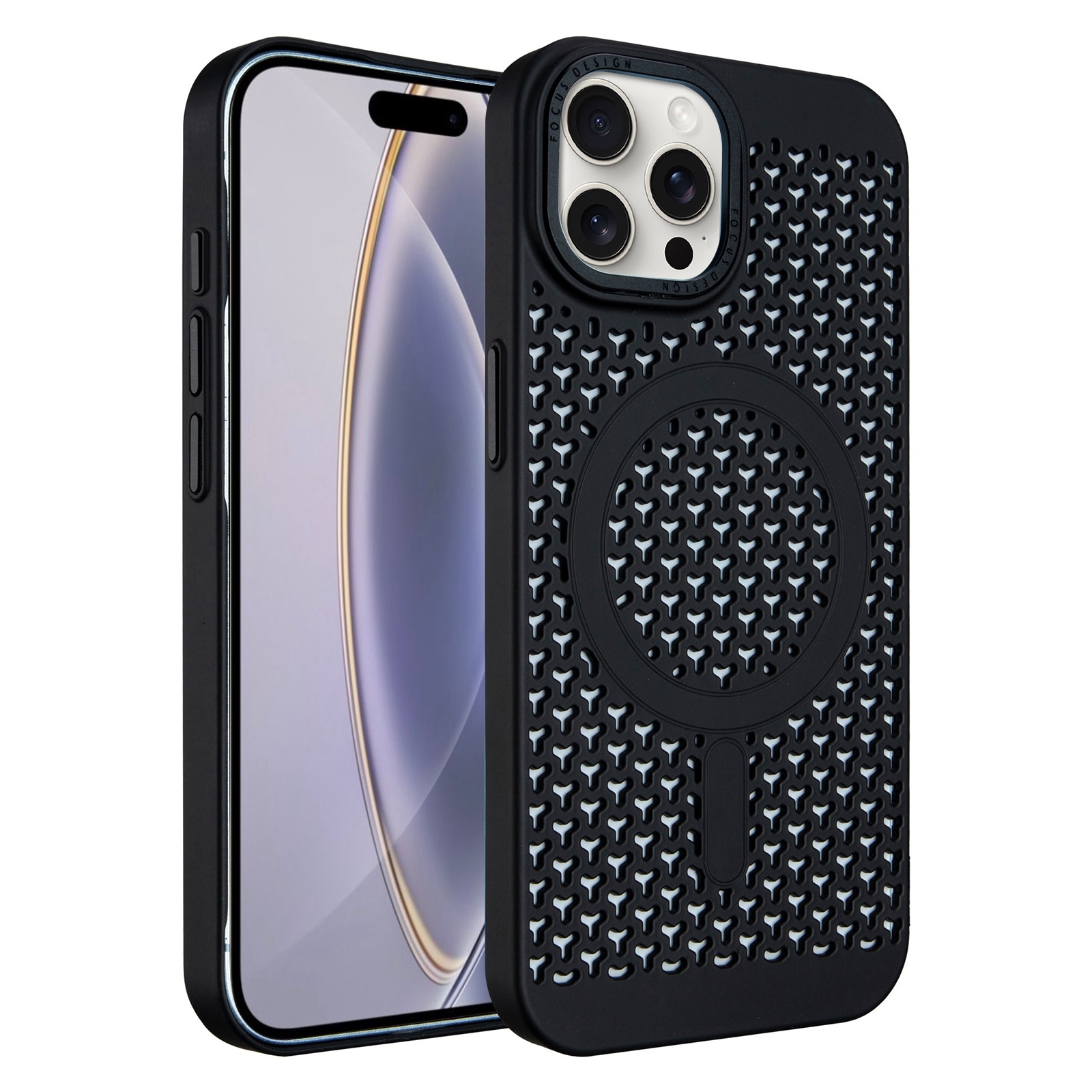 For iPhone 16 Pro Ice Feeling Cooling MagSafe Magnetic Phone Case(Black) - Shopkiz.com