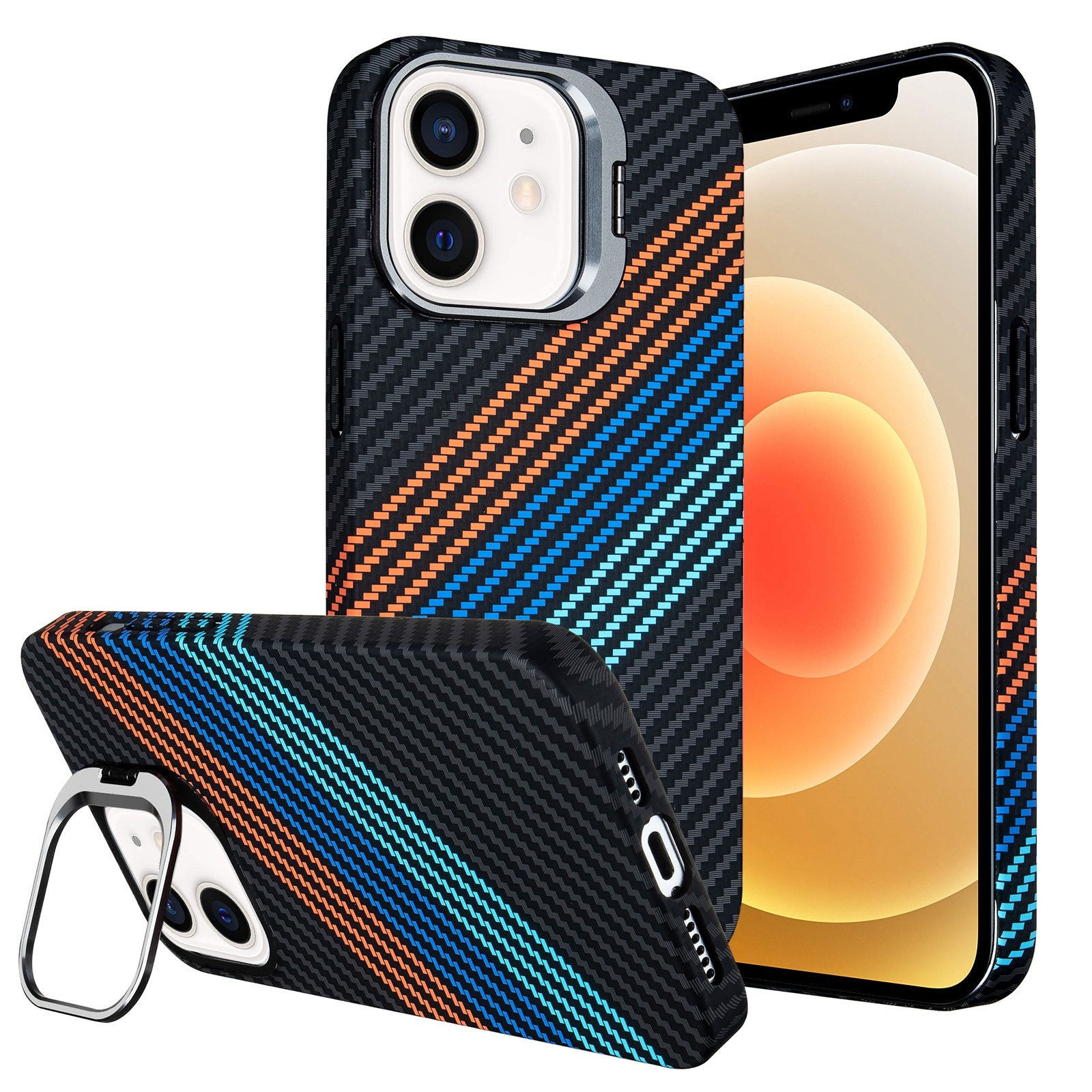 For iPhone 12 Carbon Fiber Lens Holder Phone Case(Black) - Shopkiz.com