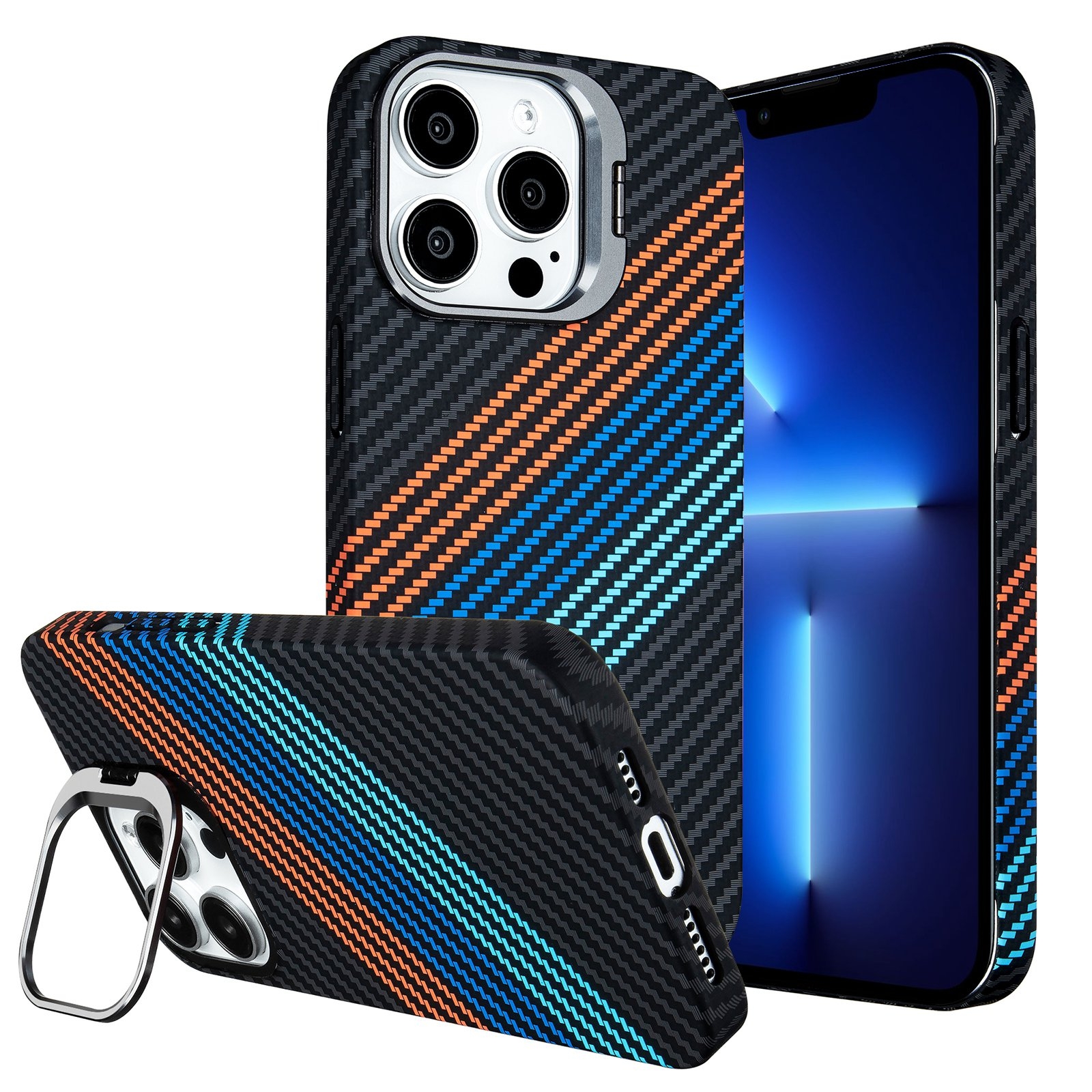 For iPhone 13 Pro Carbon Fiber Lens Holder Phone Case(Black) - Shopkiz.com