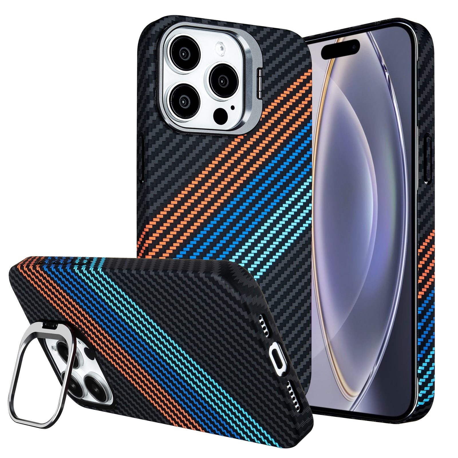 For iPhone 16 Pro Carbon Fiber Lens Holder Phone Case(Black) - Shopkiz.com