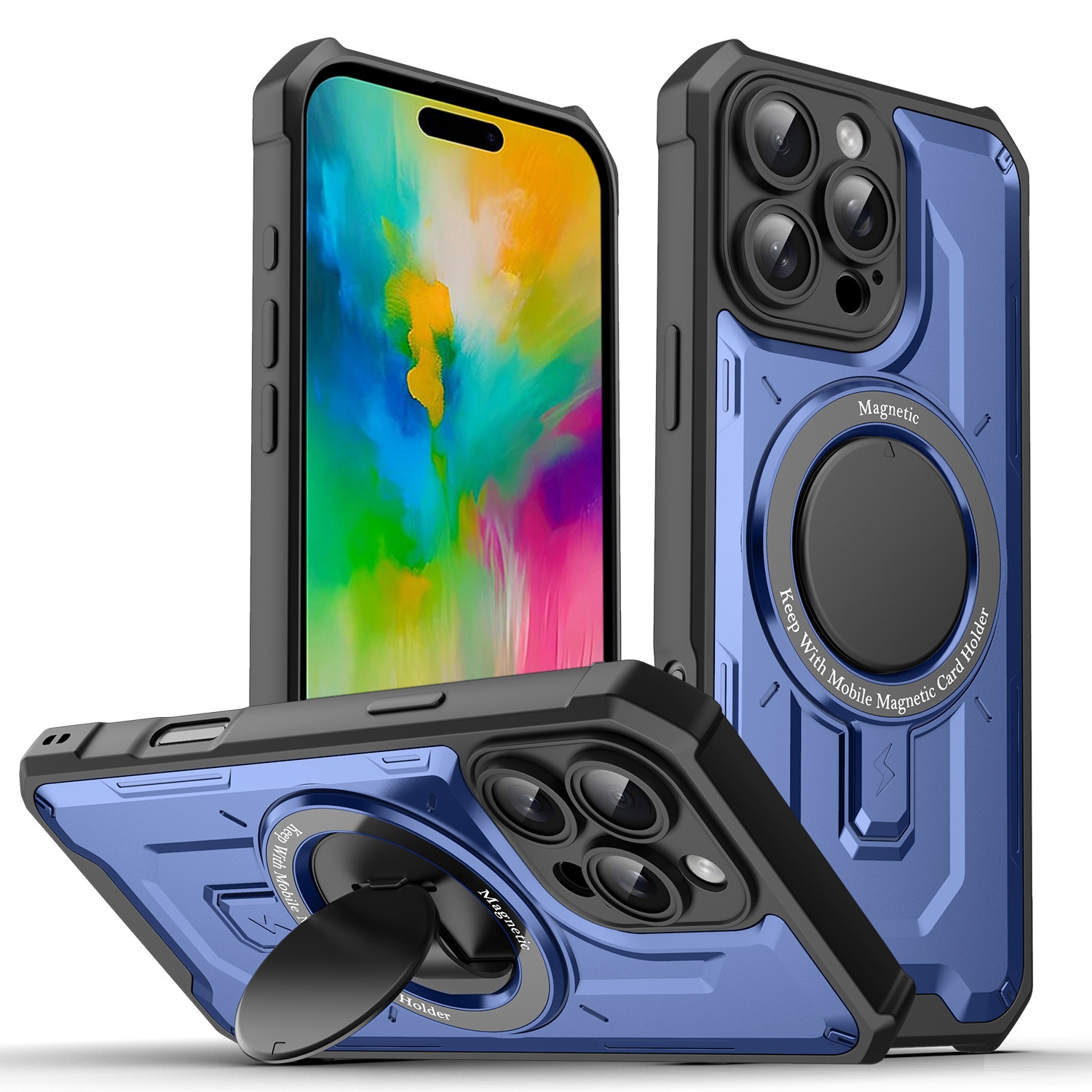 For iPhone 16 Pro Invisible Bracket MagSafe Magnetic Phone Case(Blue) - Shopkiz.com
