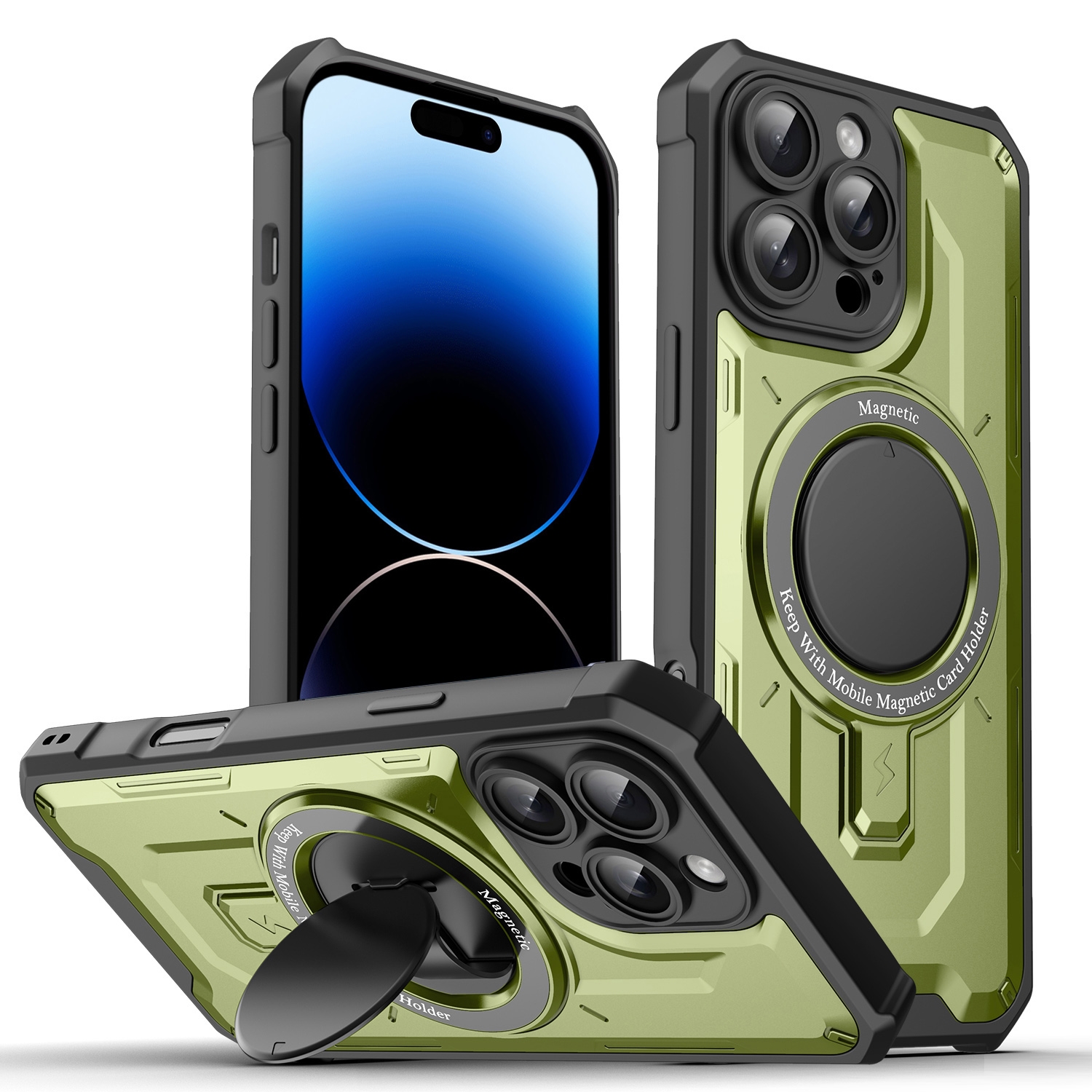 For iPhone 14 Pro Max Invisible Bracket MagSafe Magnetic Phone Case(Green) - Shopkiz.com