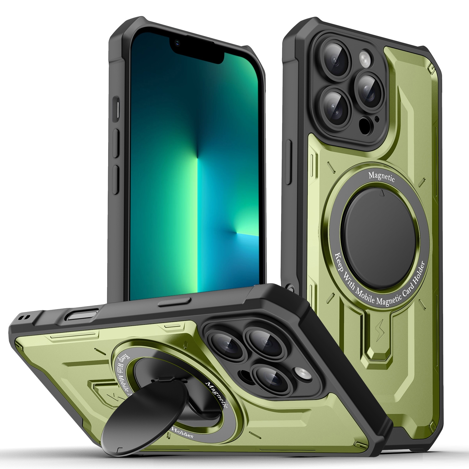 For iPhone 13 Pro Max Invisible Bracket MagSafe Magnetic Phone Case(Green) - Shopkiz.com