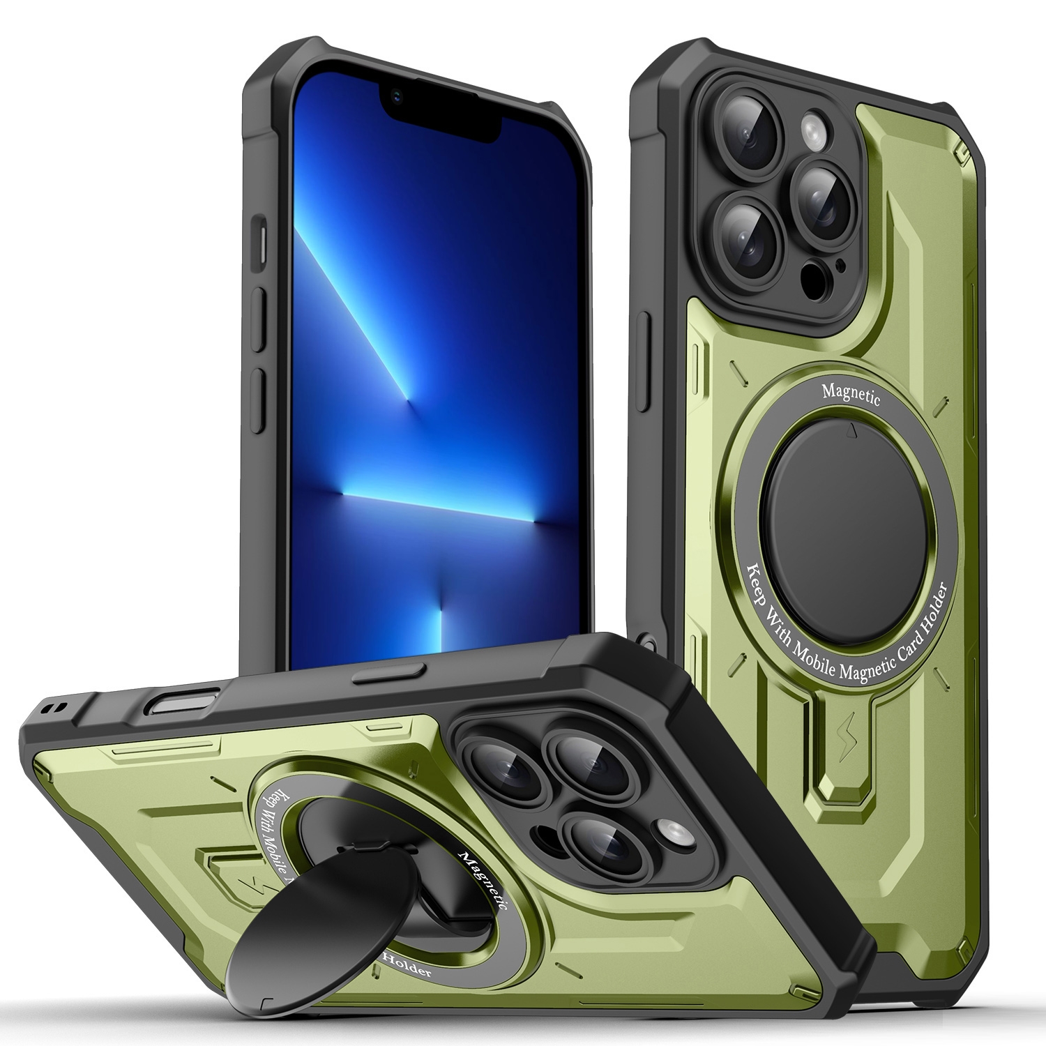 For iPhone 13 Pro Invisible Bracket MagSafe Magnetic Phone Case(Green) - Shopkiz.com