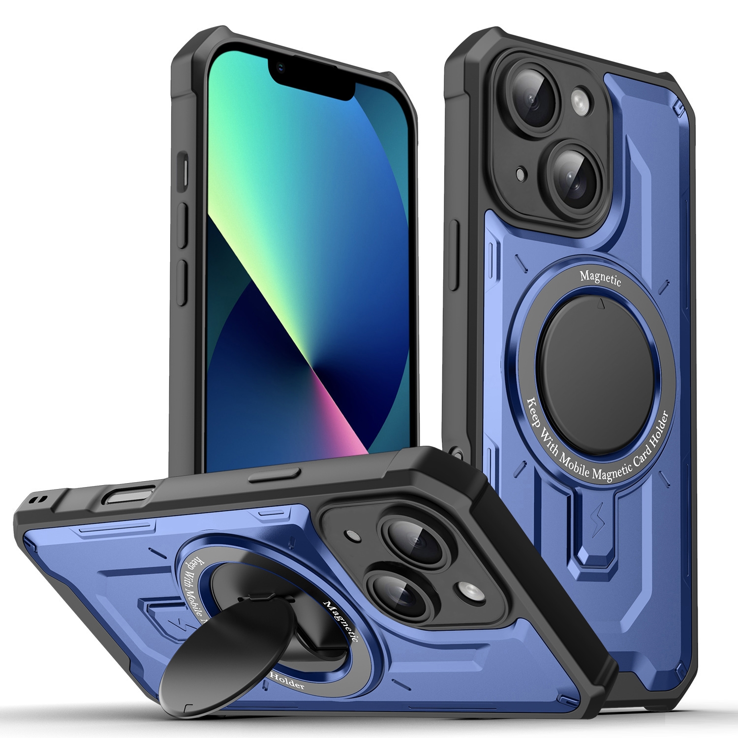 For iPhone 13 Invisible Bracket MagSafe Magnetic Phone Case(Blue) - Shopkiz.com