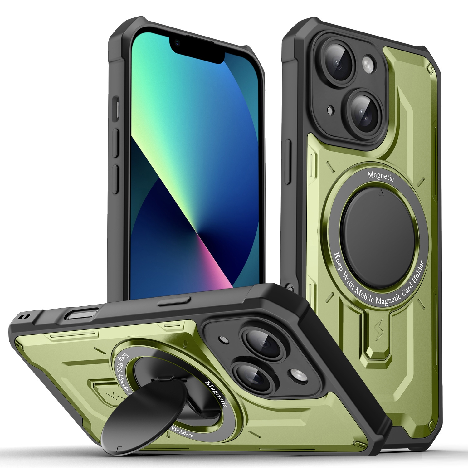 For iPhone 13 Invisible Bracket MagSafe Magnetic Phone Case(Green) - Shopkiz.com