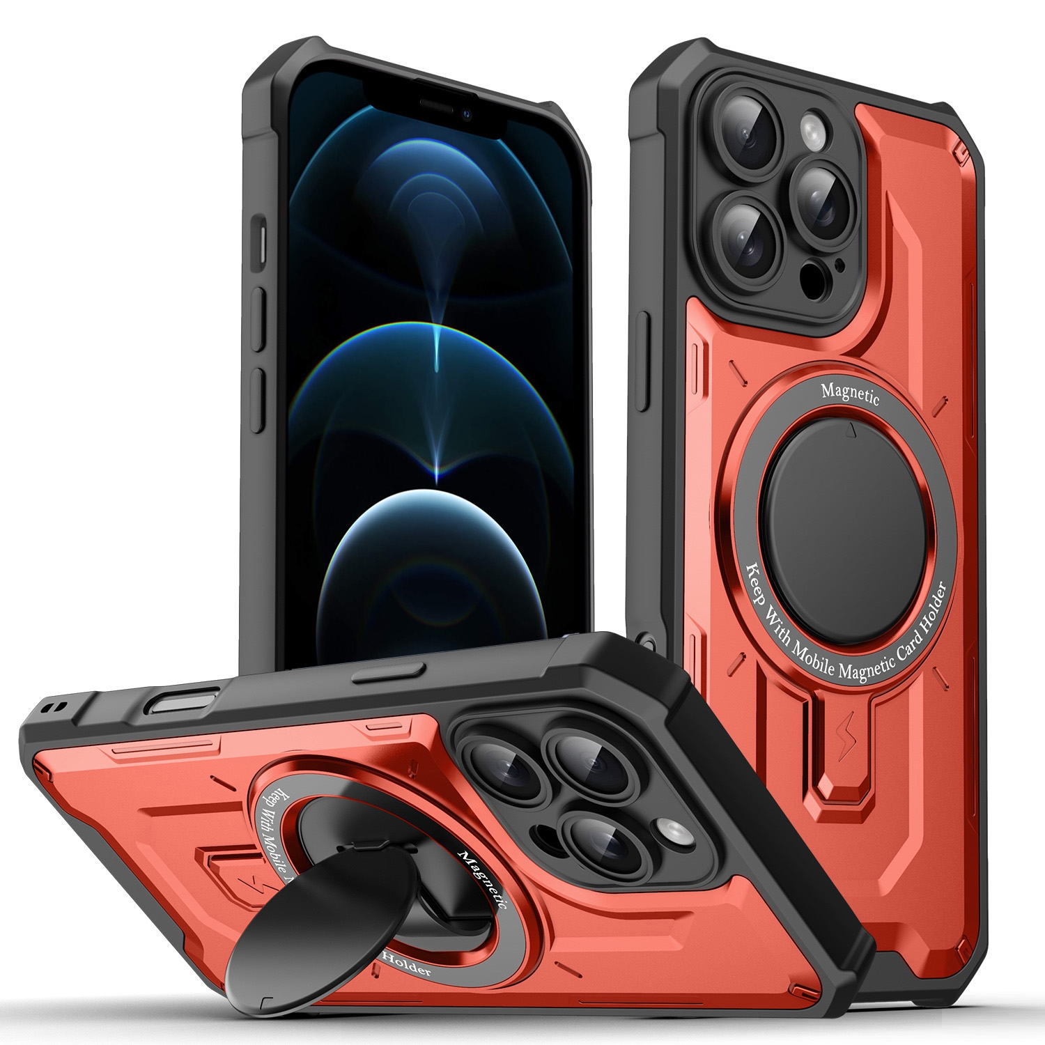 For iPhone 12 Pro Max Invisible Bracket MagSafe Magnetic Phone Case(Red) - Shopkiz.com