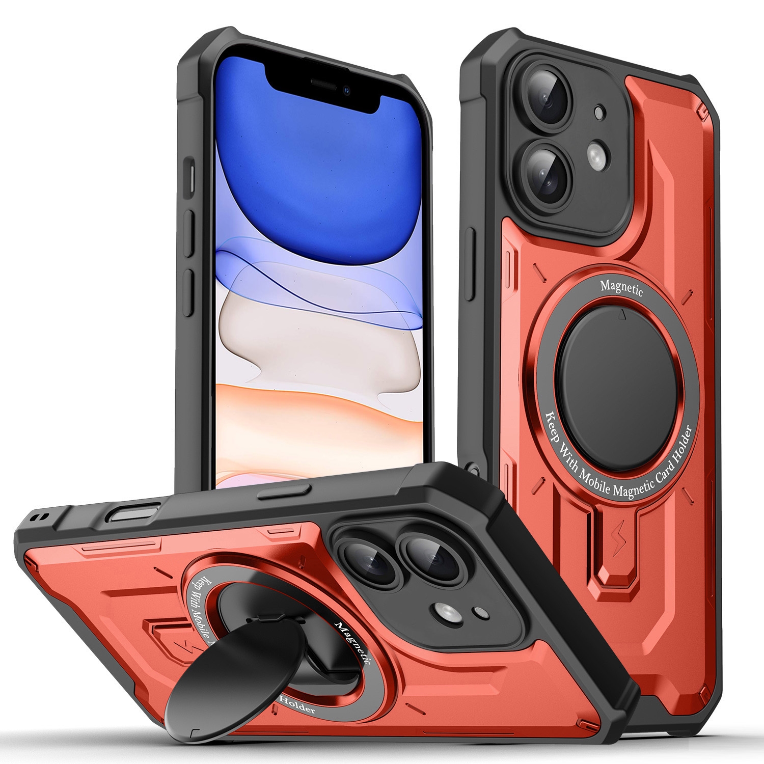 For iPhone 11 Invisible Bracket MagSafe Magnetic Phone Case(Red) - Shopkiz.com