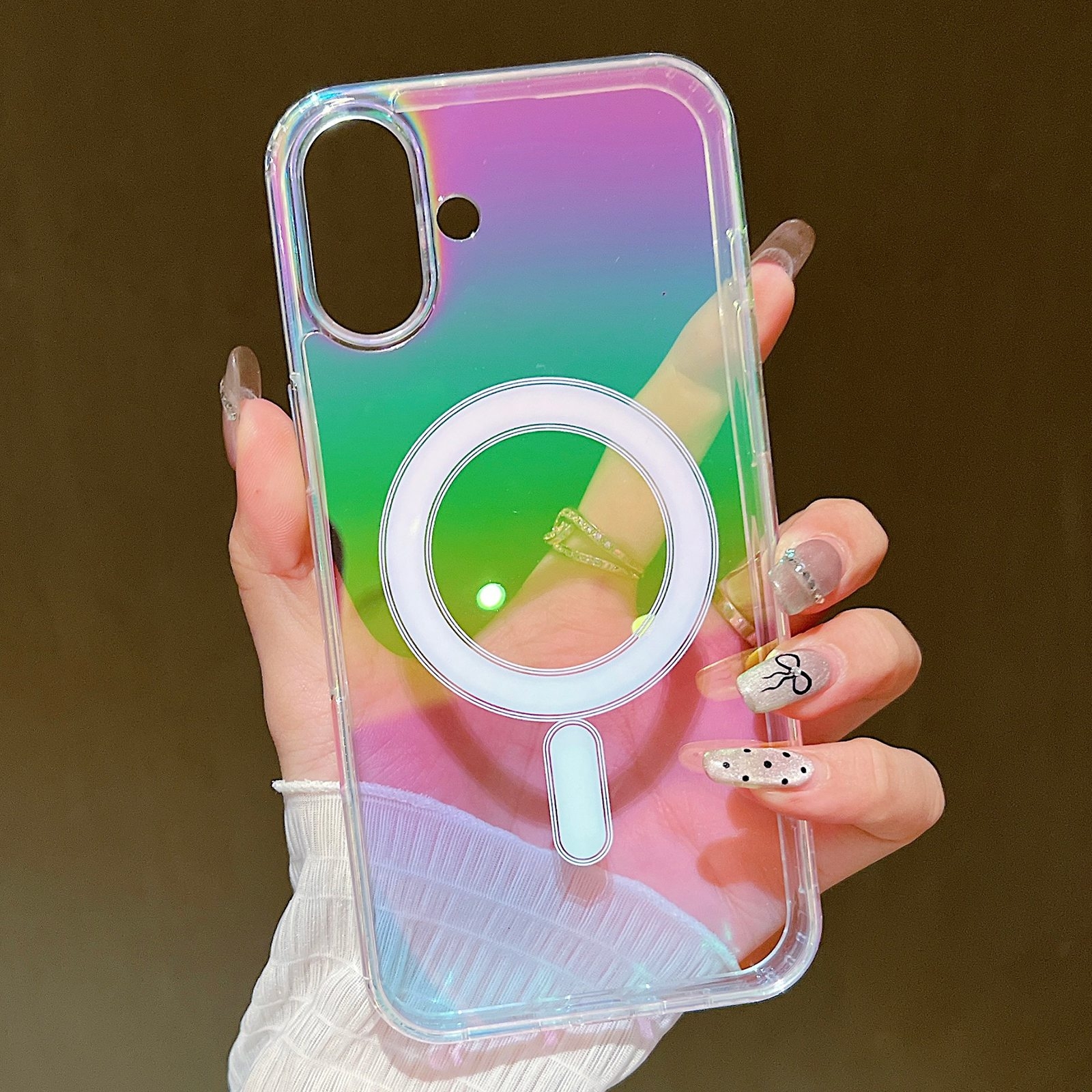 For iPhone 16 Plus Gradient Color MagSafe Airbag Full Coverage Phone Case(Rainbow) - Shopkiz.com