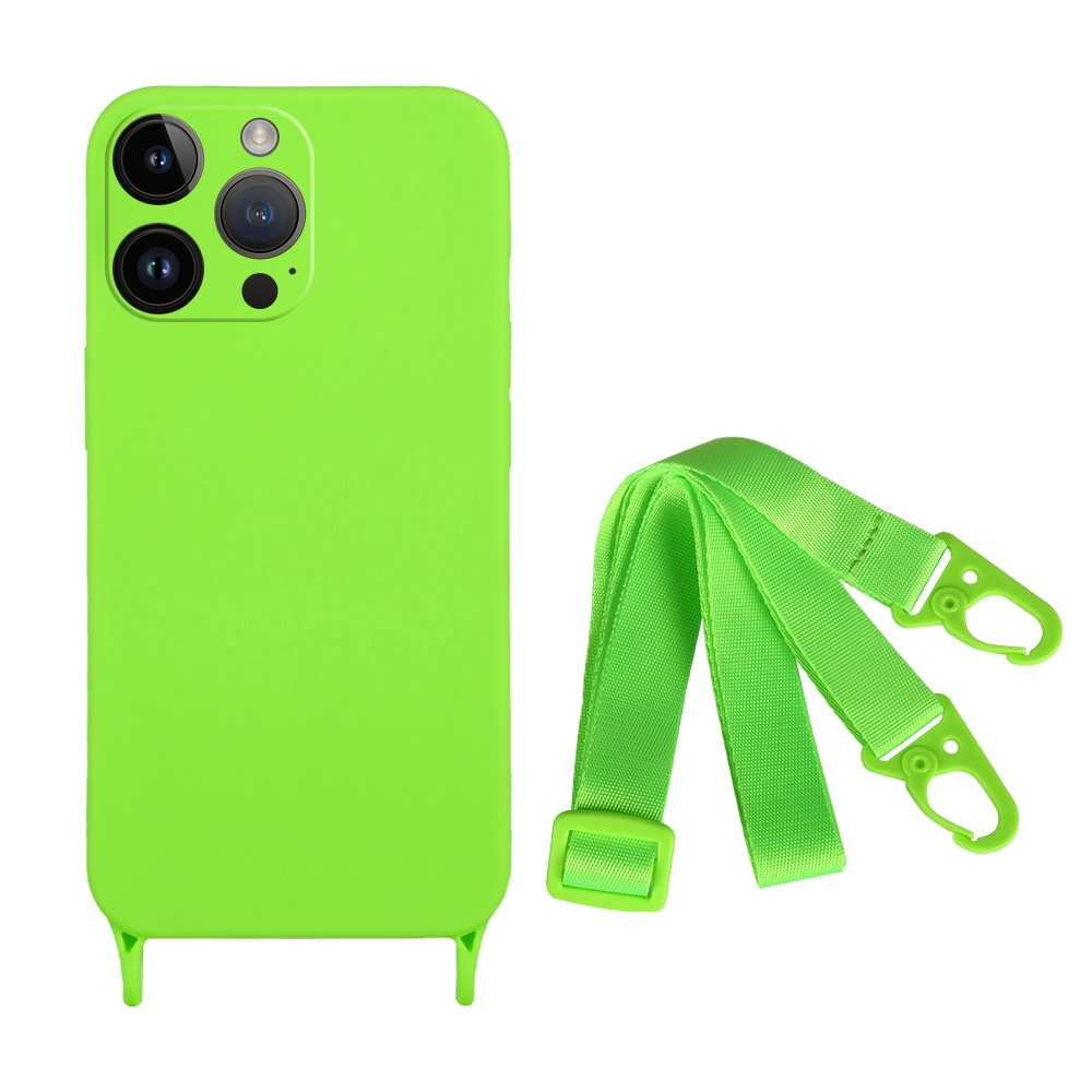 For iPhone 15 Pro Max Fine Hole Silicone Phone Case with Lanyard(Green) - Shopkiz.com