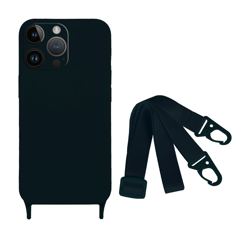 For iPhone 14 Pro Max Fine Hole Silicone Phone Case with Lanyard(Black) - Shopkiz.com