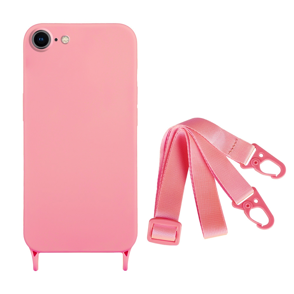 For iPhone SE 2022 / 2020 Fine Hole Silicone Phone Case with Lanyard(Pink) - Shopkiz.com