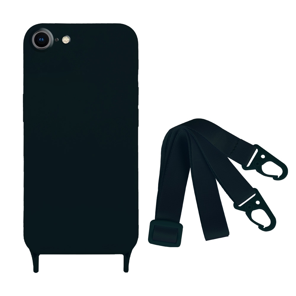 For iPhone SE 2022 / 2020 Fine Hole Silicone Phone Case with Lanyard(Black) - Shopkiz.com