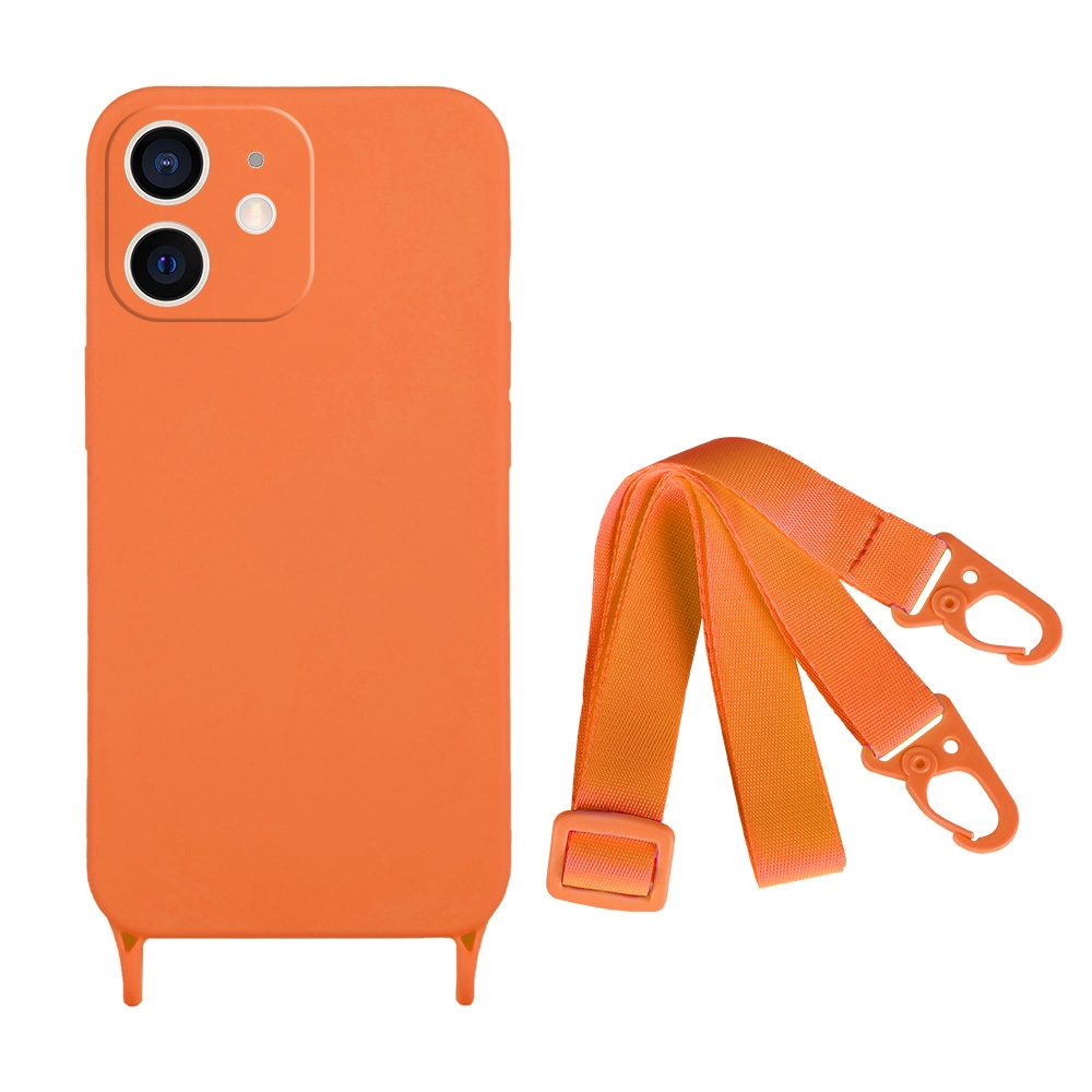 For iPhone 12 Fine Hole Silicone Phone Case with Lanyard(Orange)