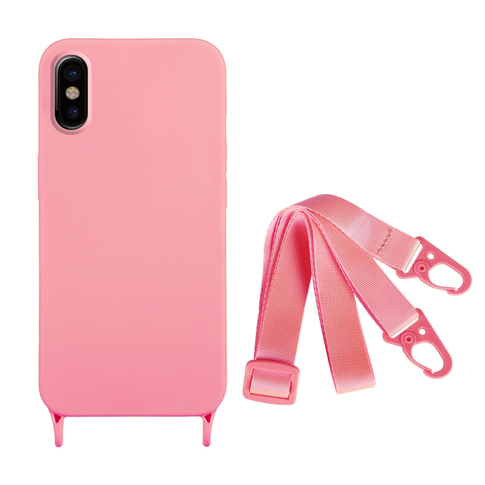 For iPhone XS / X Fine Hole Silicone Phone Case with Lanyard(Pink) - Shopkiz.com