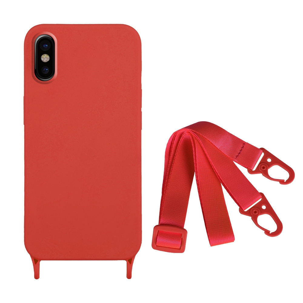 For iPhone XS / X Fine Hole Silicone Phone Case with Lanyard(Dark Red) - Shopkiz.com