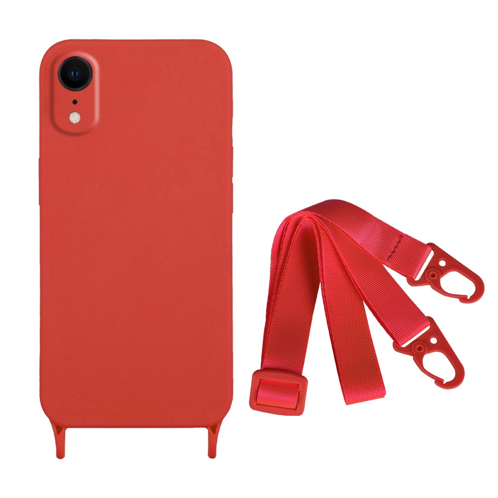 For iPhone XR Fine Hole Silicone Phone Case with Lanyard(Dark Red) - Shopkiz.com