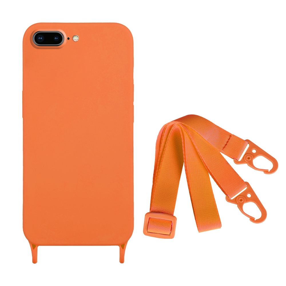 For iPhone 8 Plus / 7 Plus Fine Hole Silicone Phone Case with Lanyard(Orange) - Shopkiz.com
