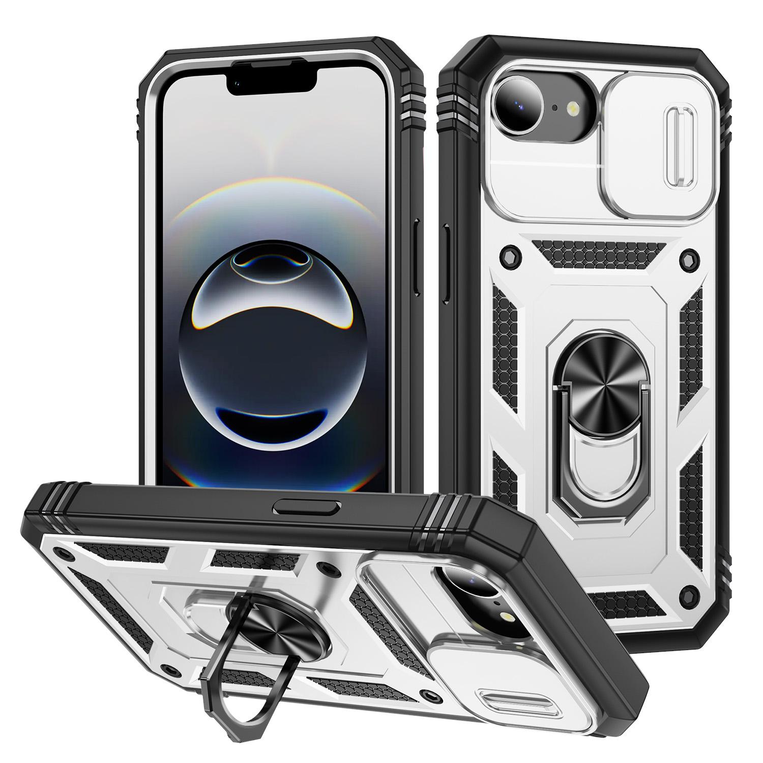 For iPhone 17e / 16e Sliding Camshield TPU + PC Phone Case with Holder(White+Black) - Shopkiz.com