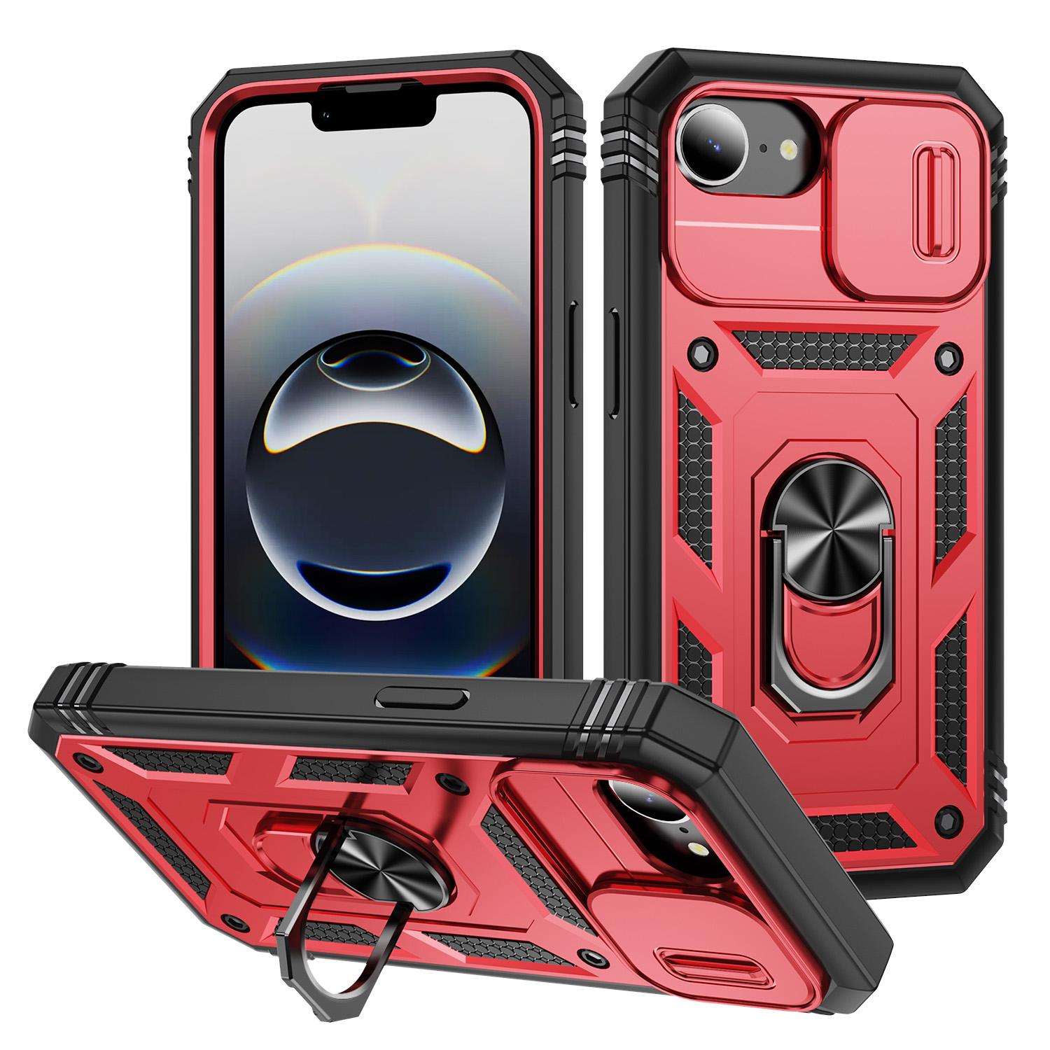 For iPhone 17e / 16e Sliding Camshield TPU + PC Phone Case with Holder(Red+Black) - Shopkiz.com