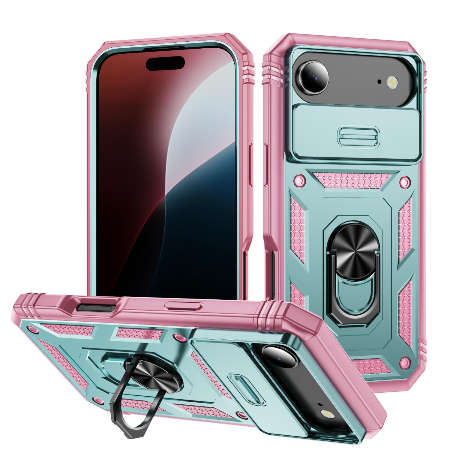 For iPhone Air Sliding Camshield TPU + PC Phone Case with Holder(Green+Pink) - Shopkiz.com