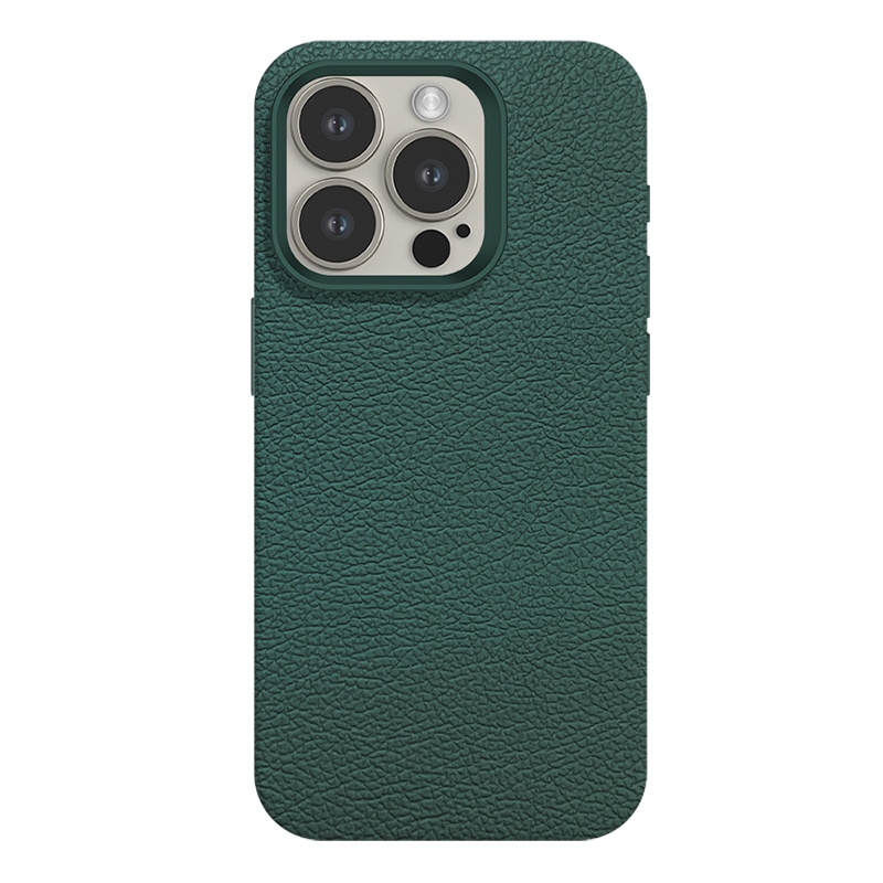 For iPhone 15 Pro Skin Feel Leather Texture MagSafe Magnetic Phone Case(Blue Green) - Shopkiz.com