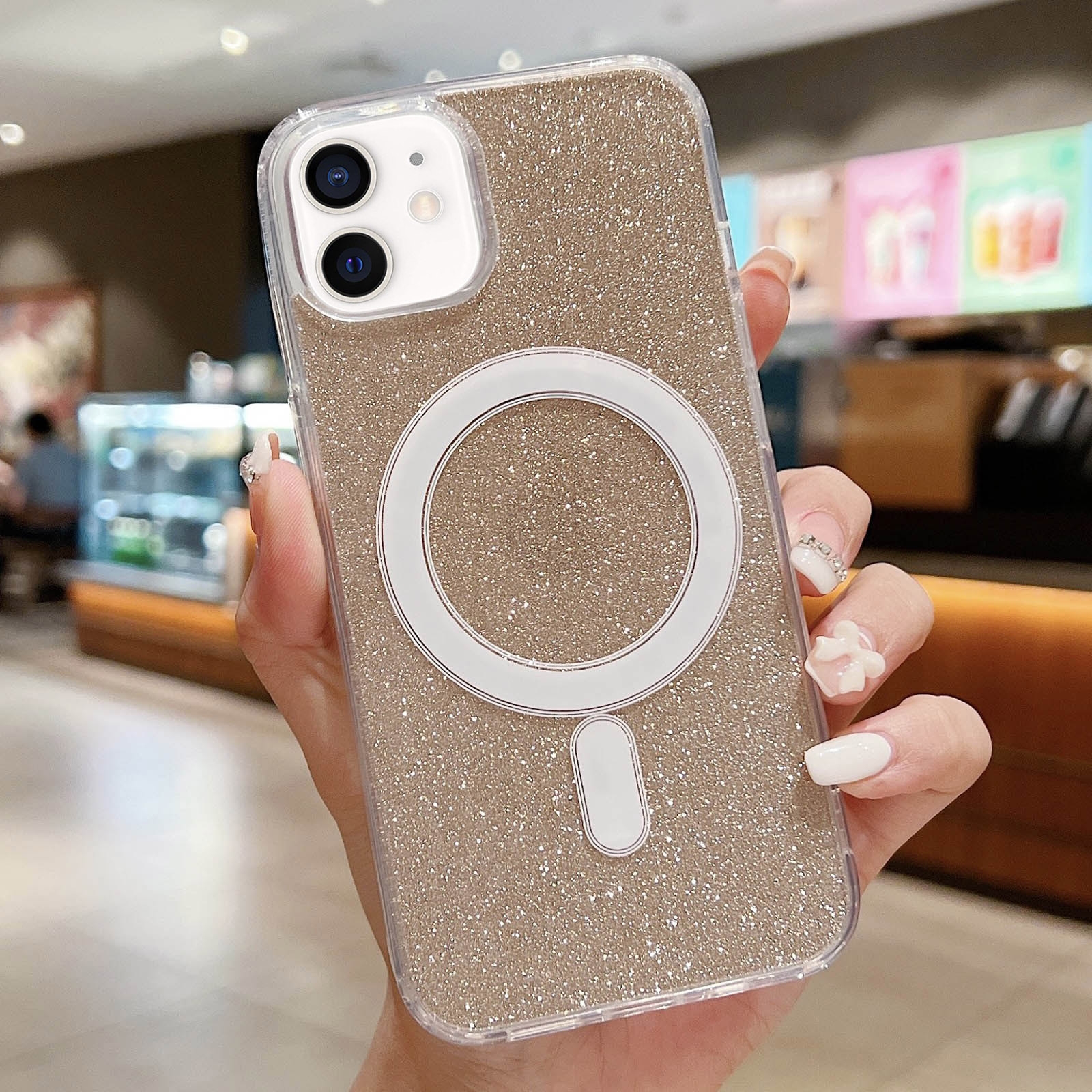 For iPhone 11 Acrylic Transparent Glitter MagSafe Phone Case(Gold) - Shopkiz.com