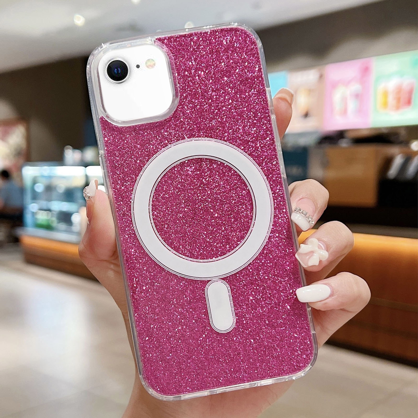 For iPhone SE 2022 / 2020 / 8 / 7 Acrylic Transparent Glitter MagSafe Phone Case(Rose Red) - Shopkiz.com