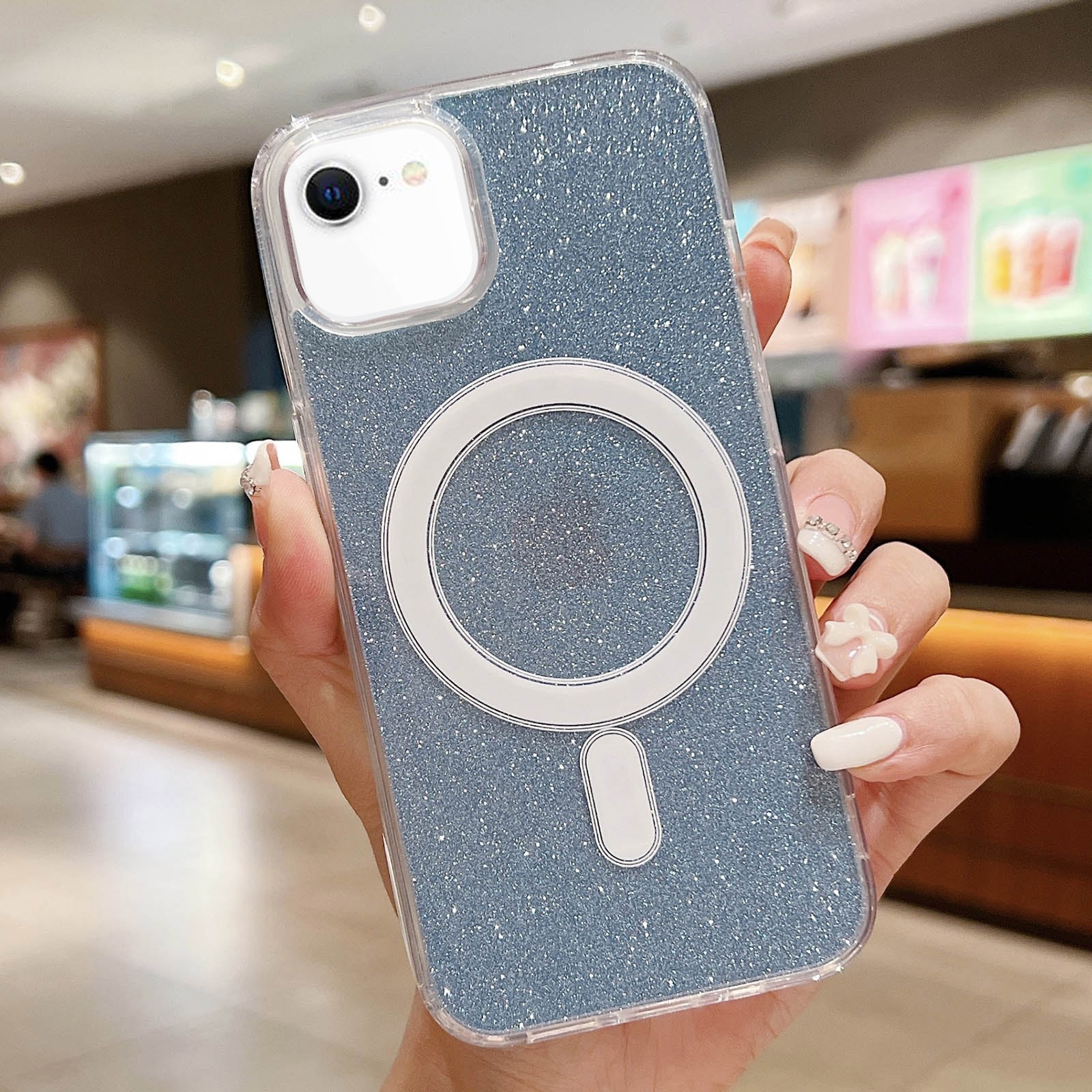 For iPhone SE 2022 / 2020 / 8 / 7 Acrylic Transparent Glitter MagSafe Phone Case(Blue) - Shopkiz.com