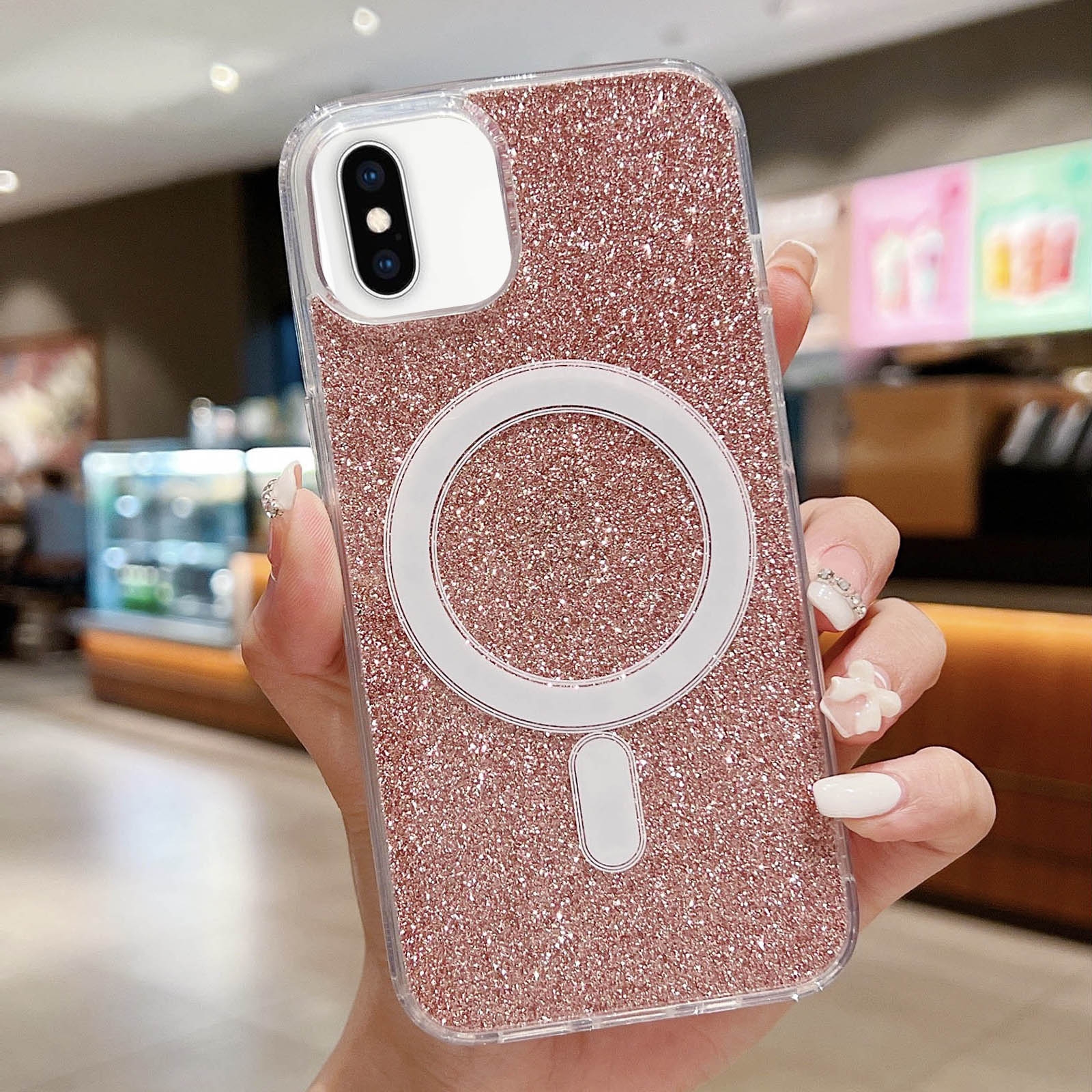 For iPhone XS Max Acrylic Transparent Glitter MagSafe Phone Case(Pink) - Shopkiz.com