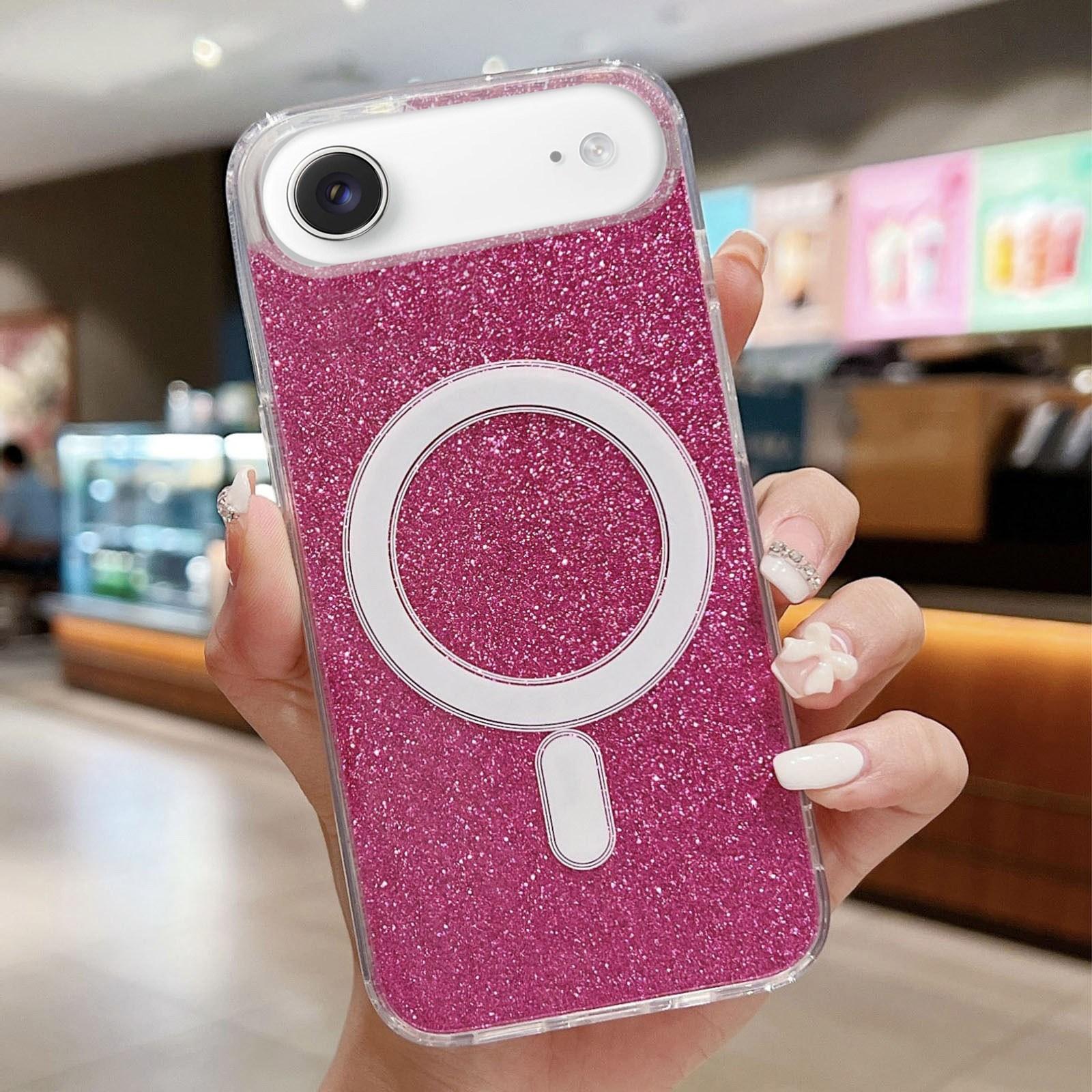 For iPhone Air Acrylic Transparent Glitter MagSafe Phone Case(Rose Red) - Shopkiz.com