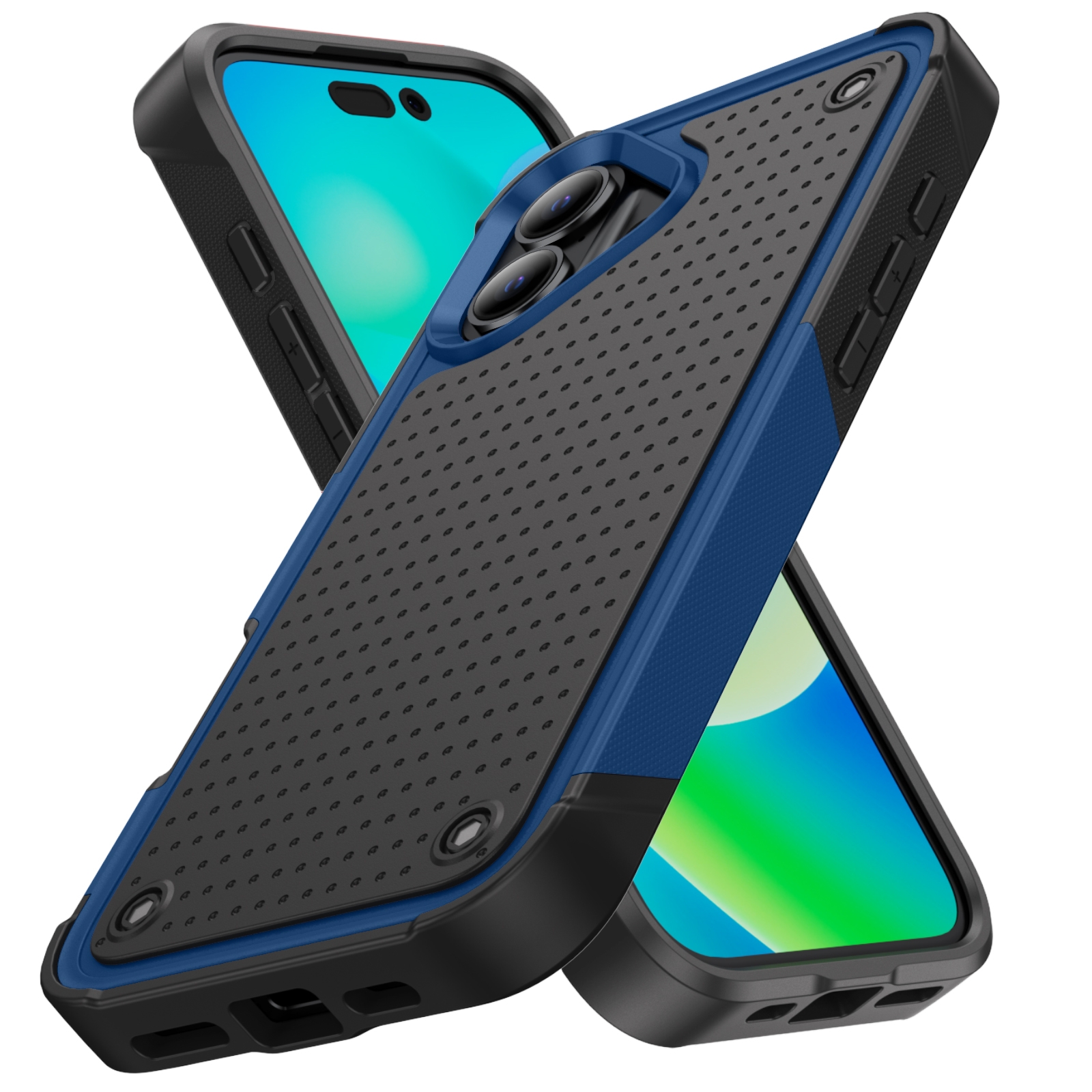 For iPhone 16 Plus PC + TPU Shockproof Protective Phone Case(Blue+Black) - Shopkiz.com