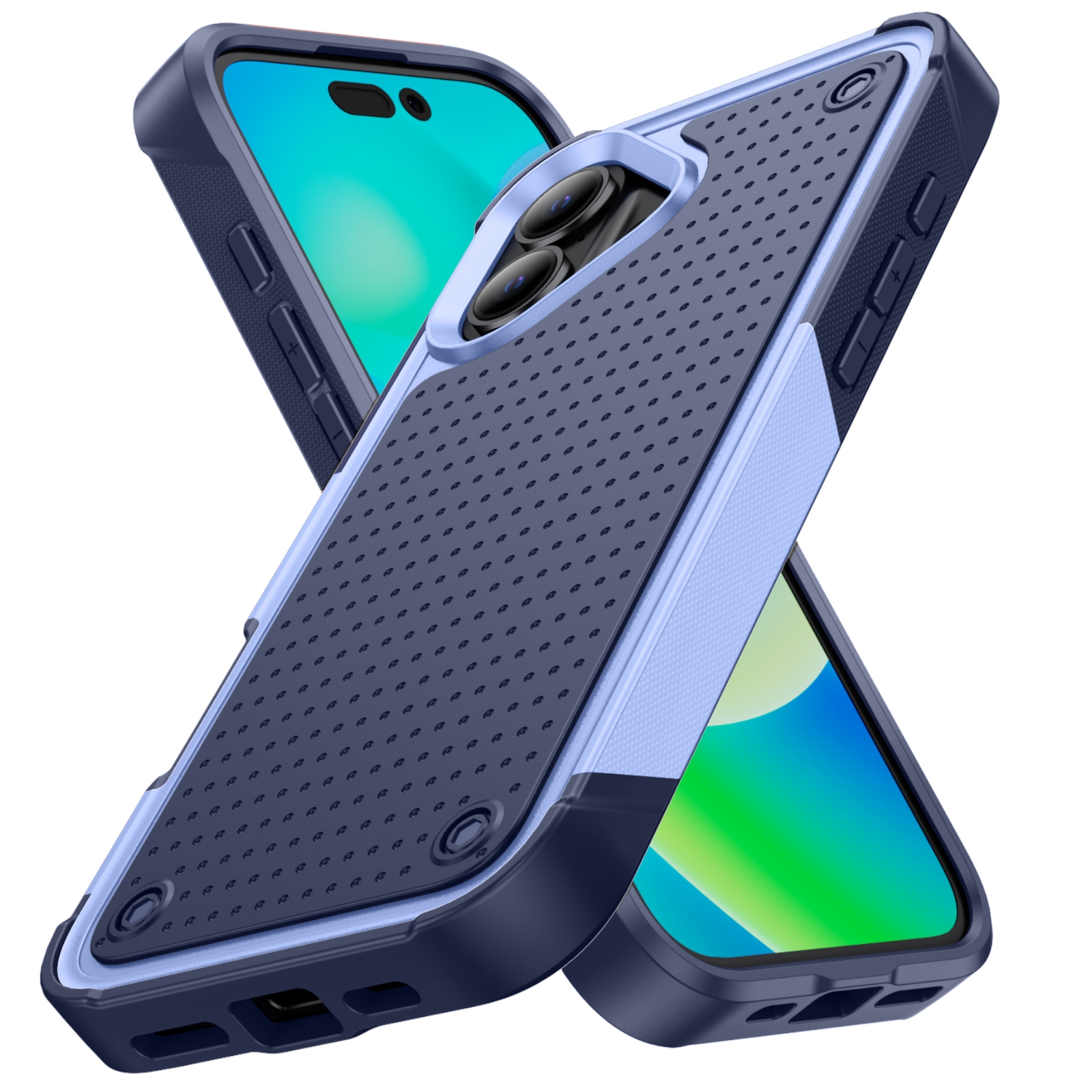 For iPhone 16 Plus PC + TPU Shockproof Protective Phone Case(Light Purple+Sapphire Blue) - Shopkiz.com