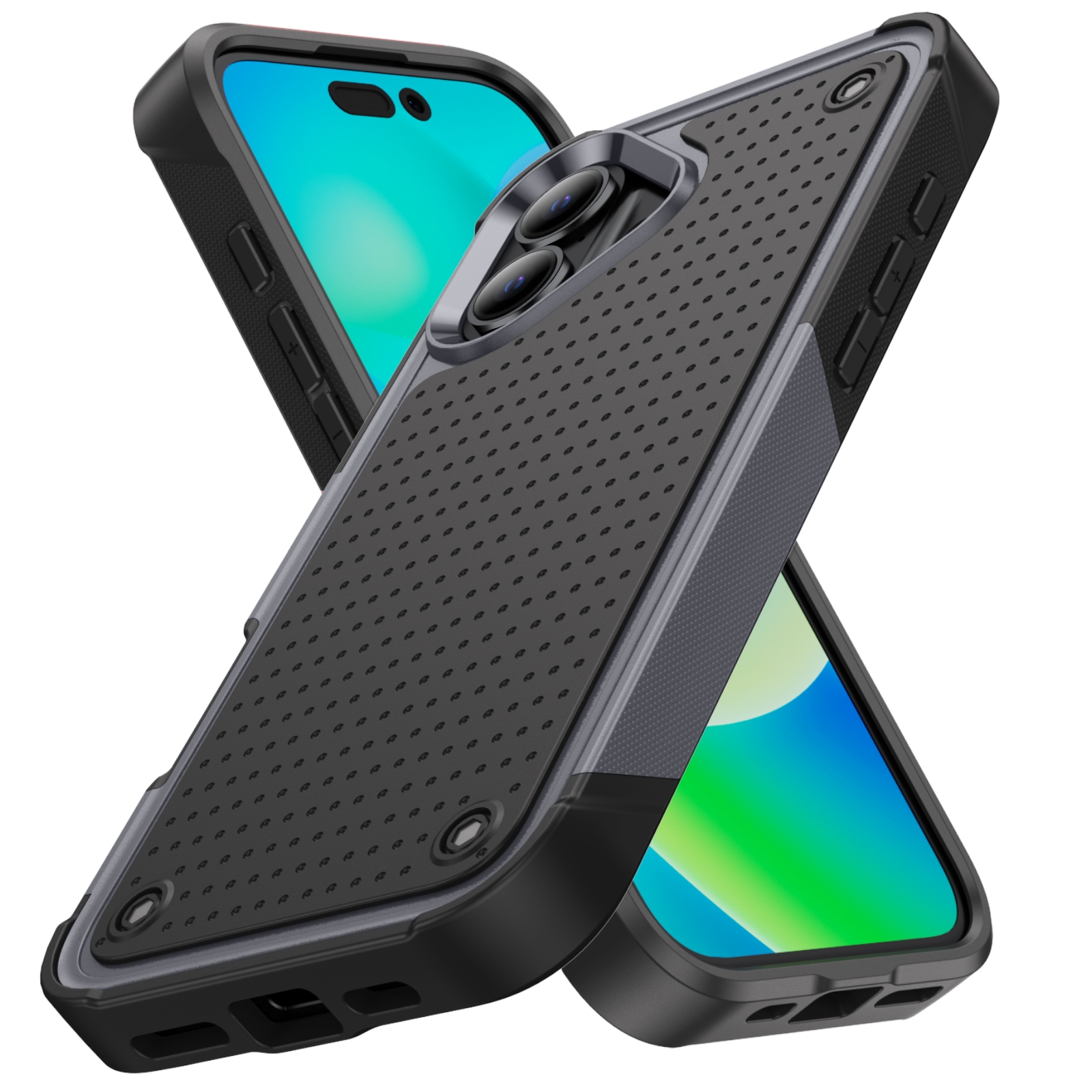 For iPhone 16 PC + TPU Shockproof Protective Phone Case(Grey+Black) - Shopkiz.com