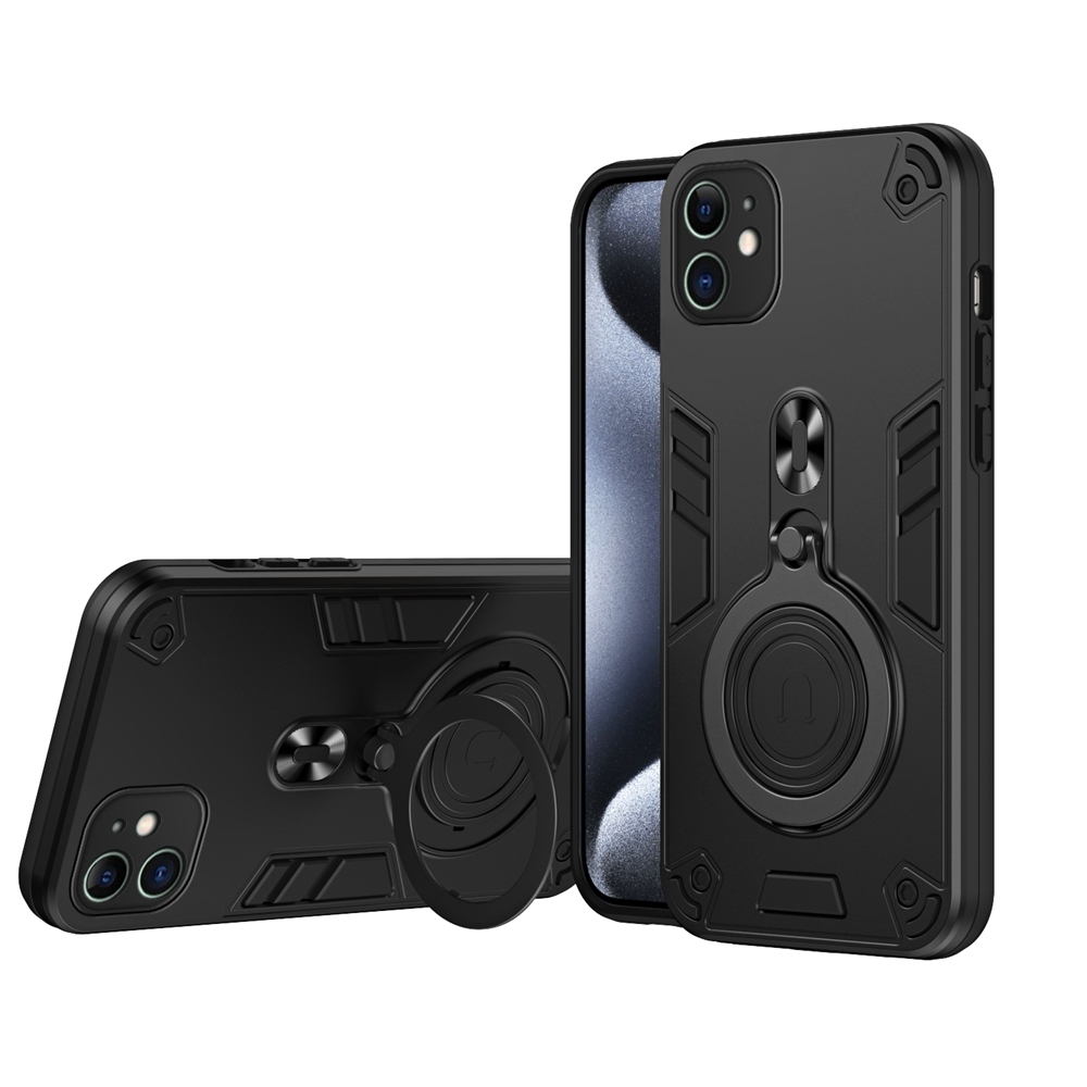 For iPhone 11 Metal Ring 360 Degree Rotating Holder PC Hybrid TPU Phone Case(Black) - Shopkiz.com