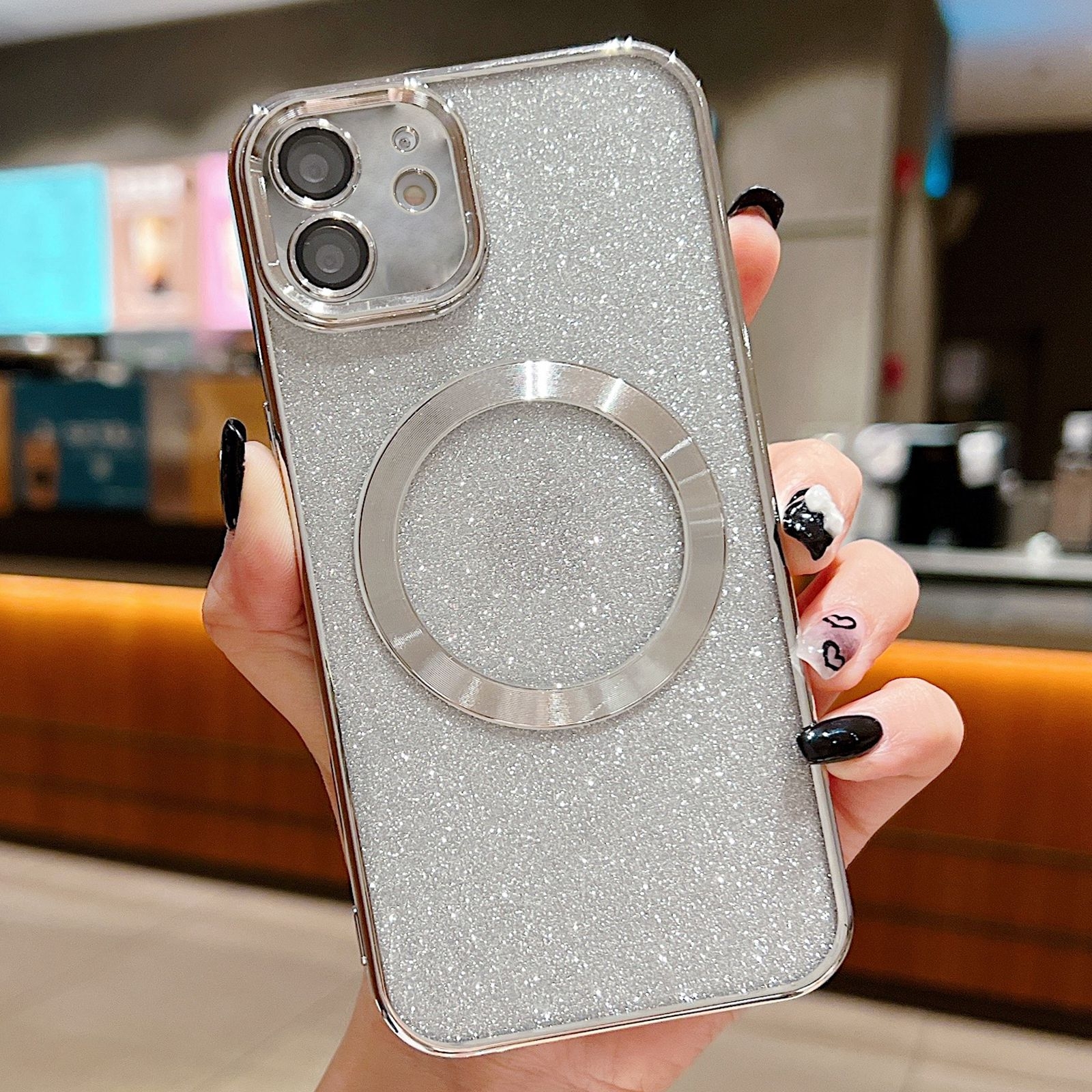 For iPhone 11 Electroplating Pure Color Glitter Powder MagSafe Phone Case(Silver) - Shopkiz.com