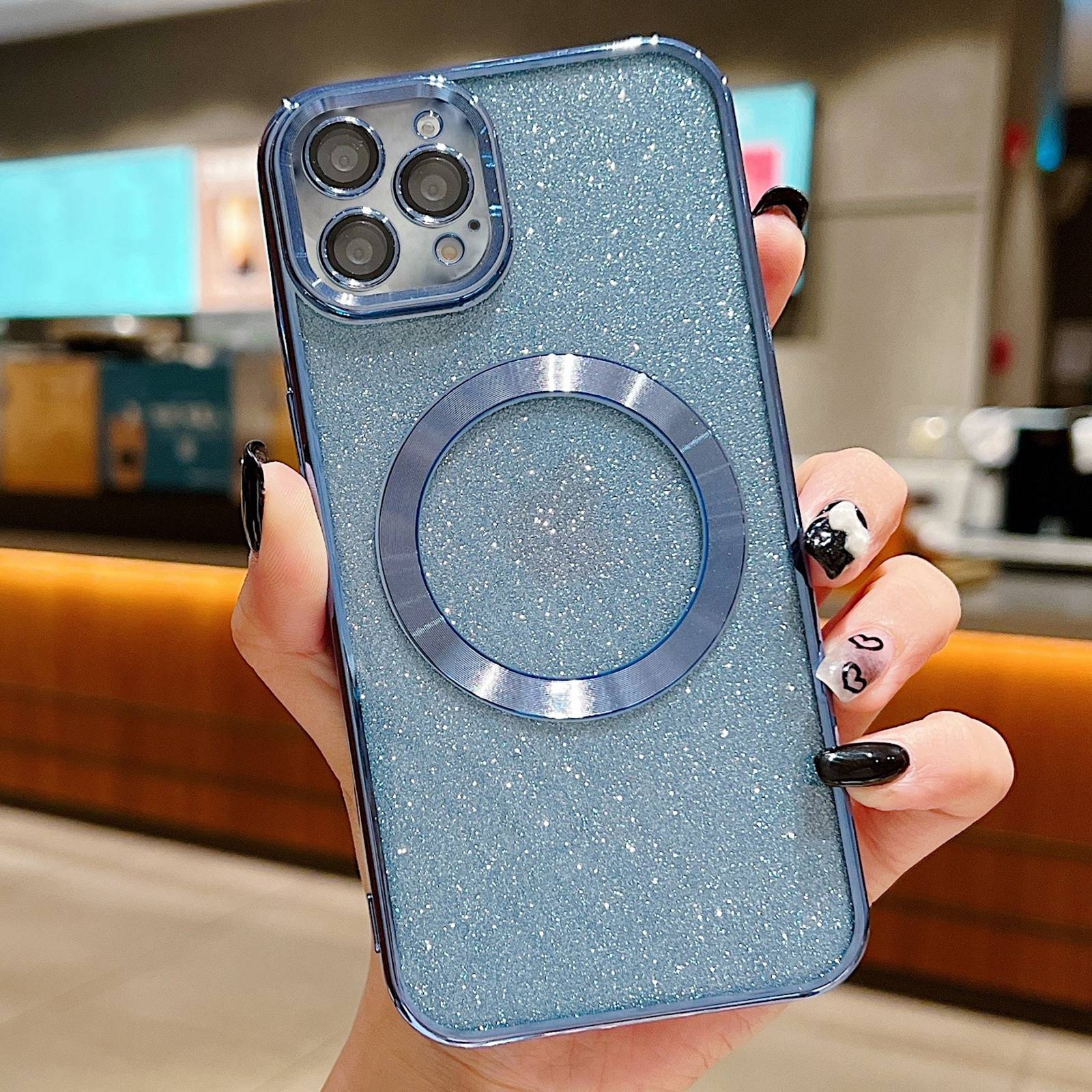 For iPhone 11 Pro Electroplating Pure Color Glitter Powder MagSafe Phone Case(Sierra Blue) - Shopkiz.com