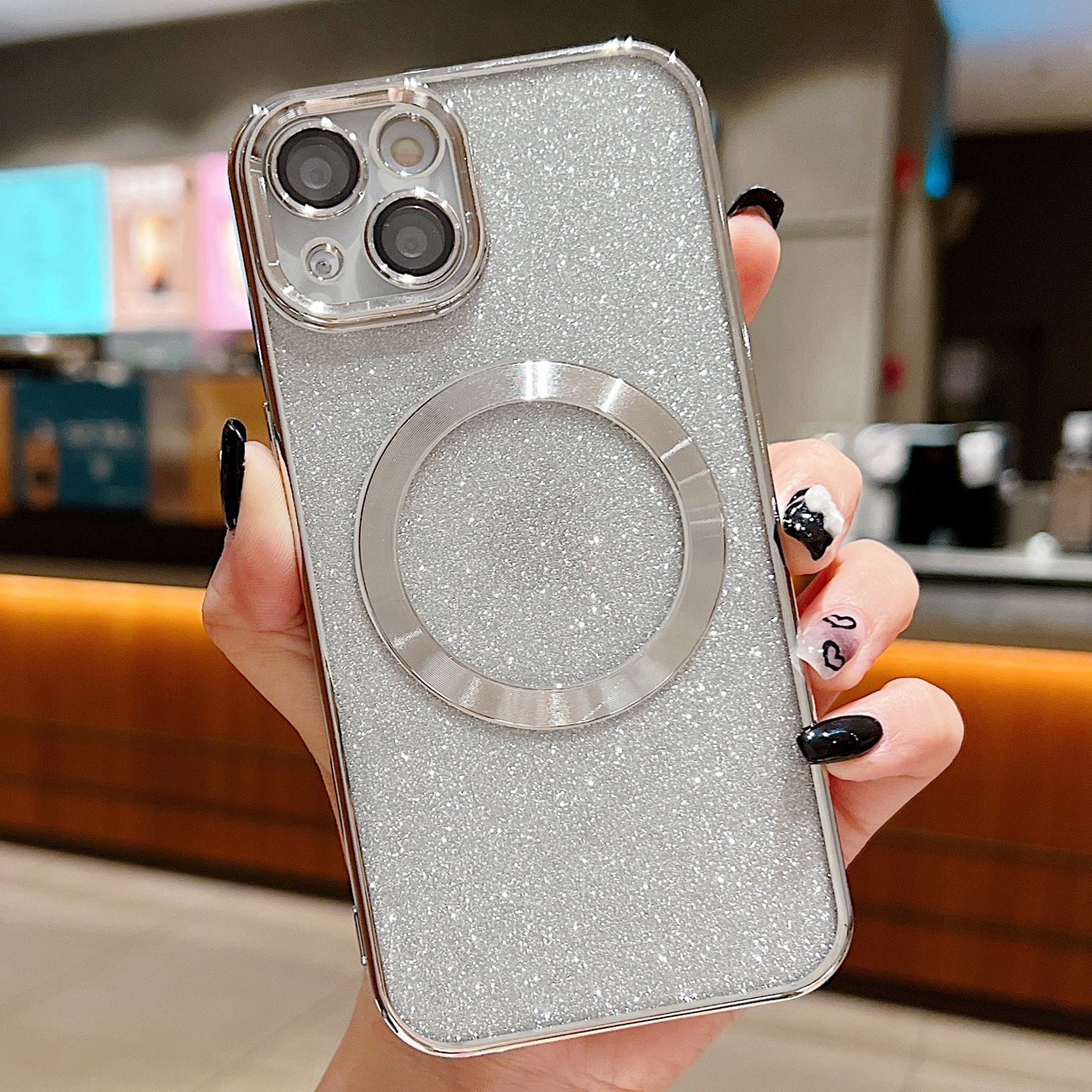 For iPhone 13 Electroplating Pure Color Glitter Powder MagSafe Phone Case(Silver) - Shopkiz.com