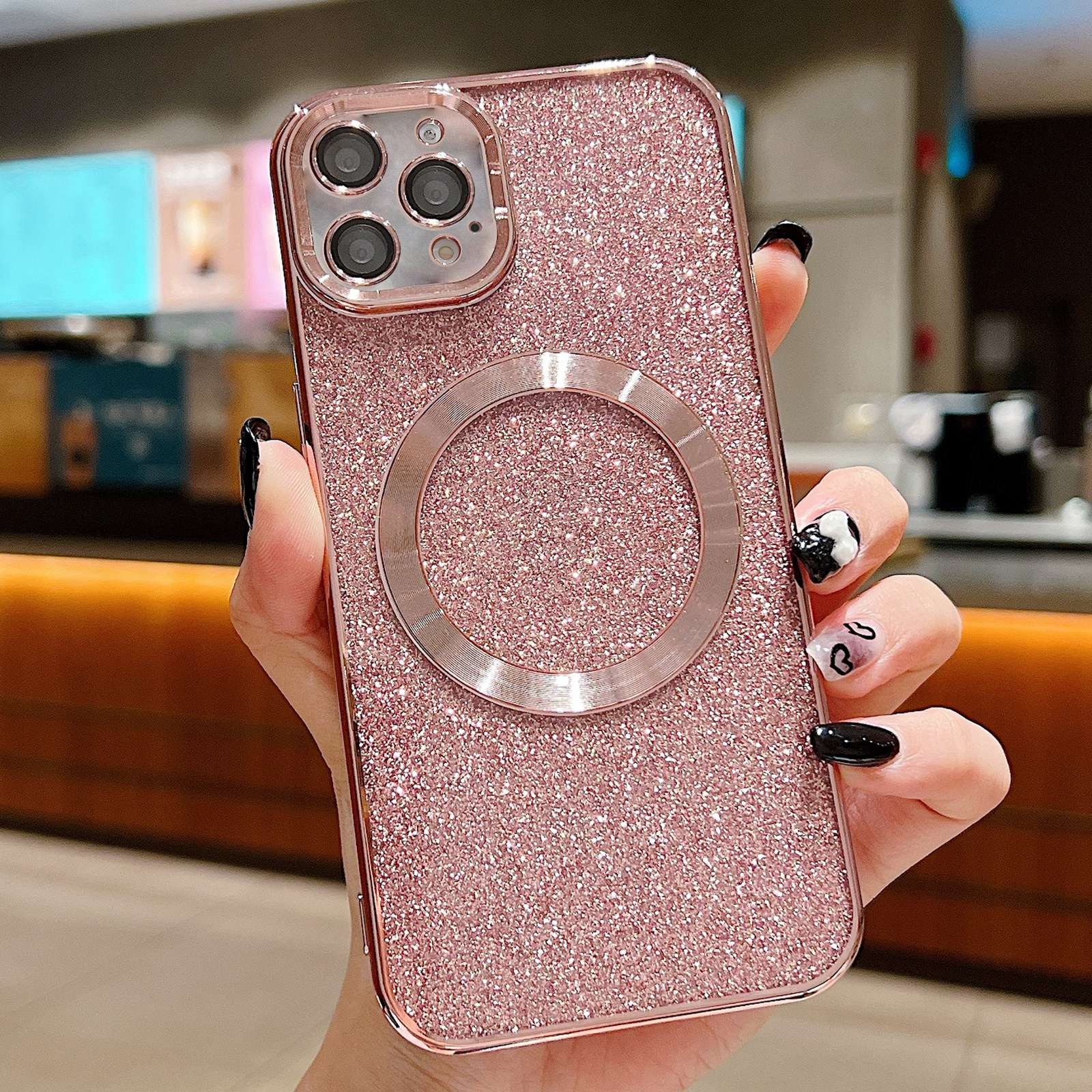 For iPhone 16 Pro Max Electroplating Pure Color Glitter Powder MagSafe Phone Case(Pink) - Shopkiz.com