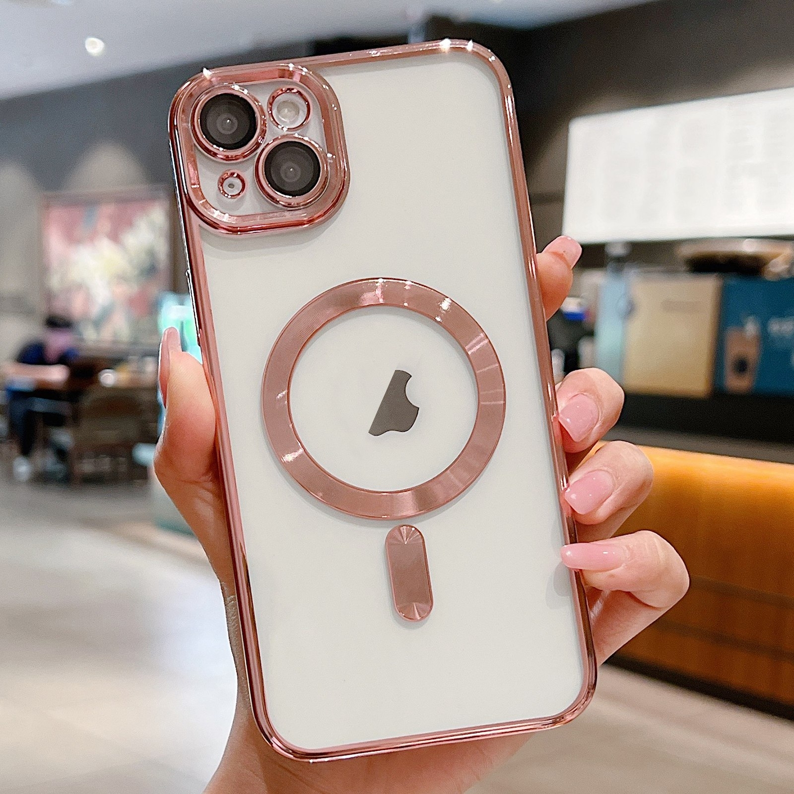For iPhone 15 Plus Electroplating MagSafe Phone Case(Pink) - Shopkiz.com