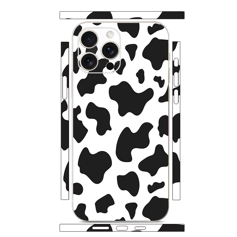 For iPhone 15 Pro Max All-inclusive PET Phone Decal Adhesive Sticker(Black White Cow Pattern) - Shopkiz.com